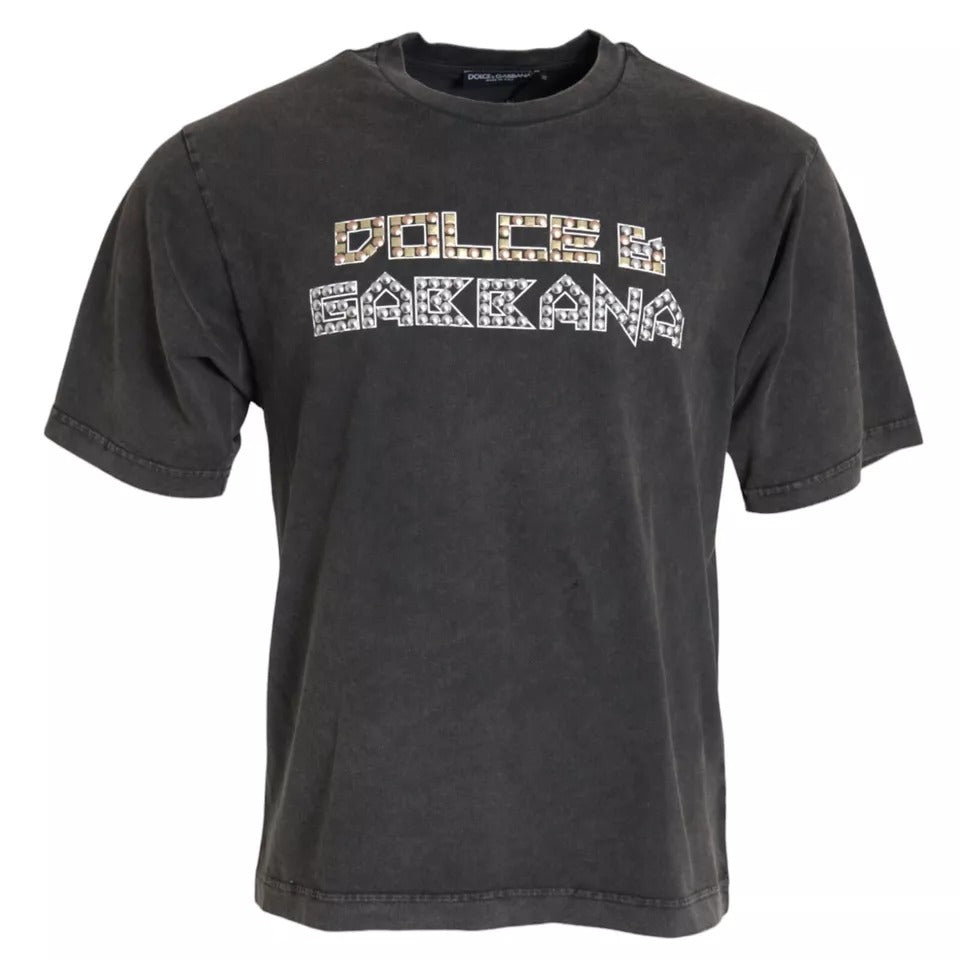 Dolce & Gabbana Gray Logo Embellished Cotton Short Sleeves T-shirt