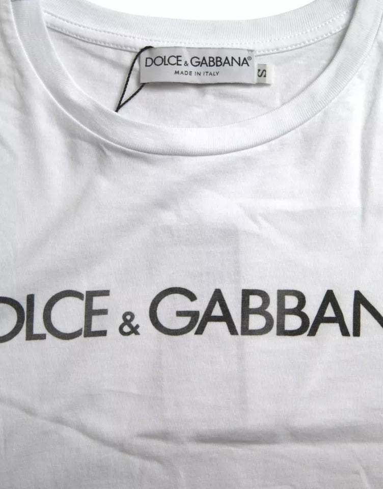 Dolce & Gabbana White Logo Print Cotton Crew Neck Mens Top T-shirt