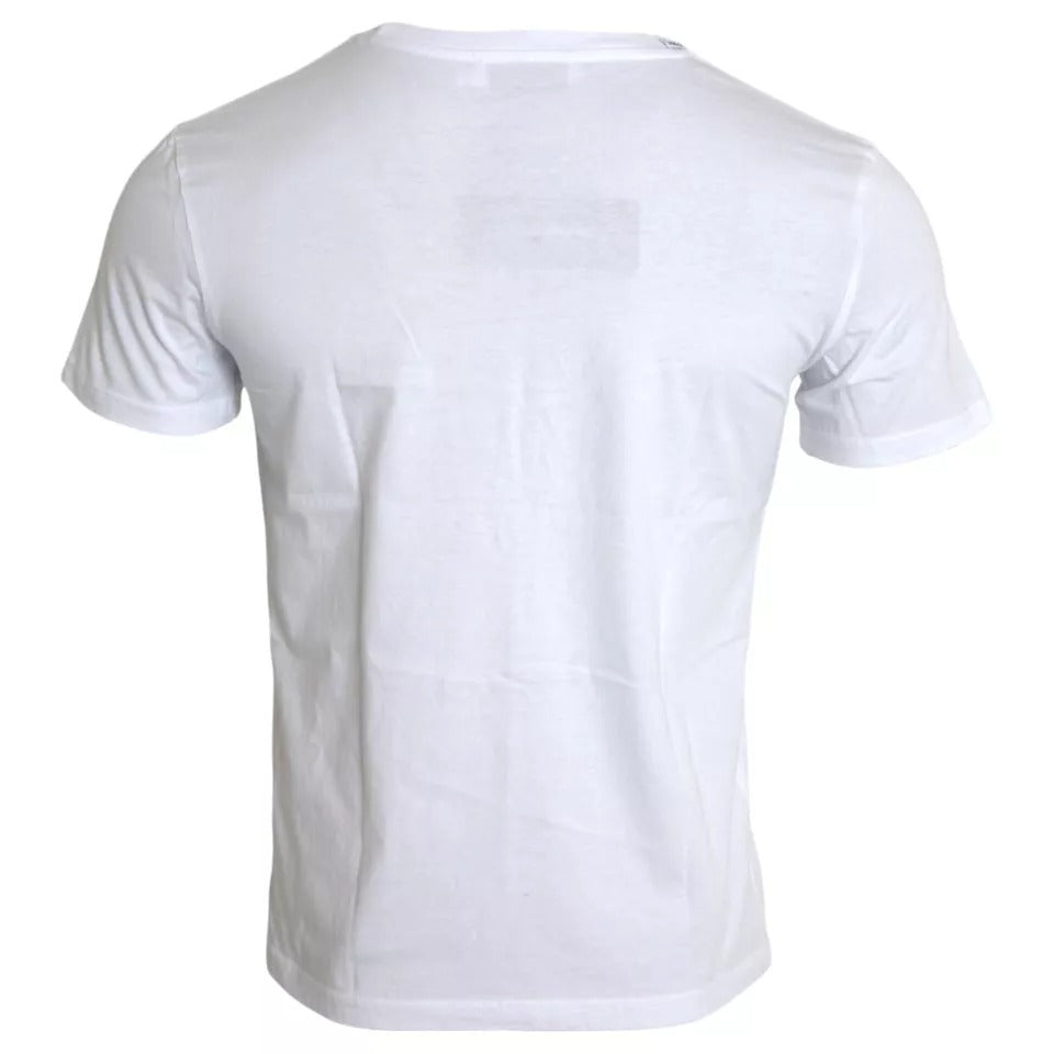 Dolce & Gabbana White Logo Print Cotton Crew Neck Mens Top T-shirt