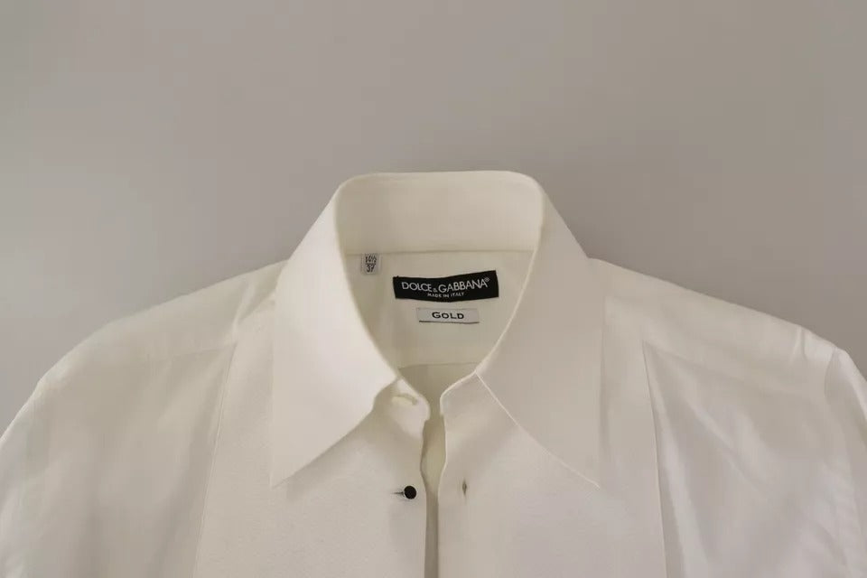 Dolce & Gabbana White Cotton Dress Collared Long Sleeves Shirt Top