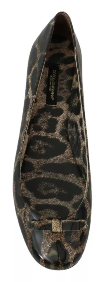 Dolce & Gabbana Brown Leopard Ballerina Flats Leather Shoes