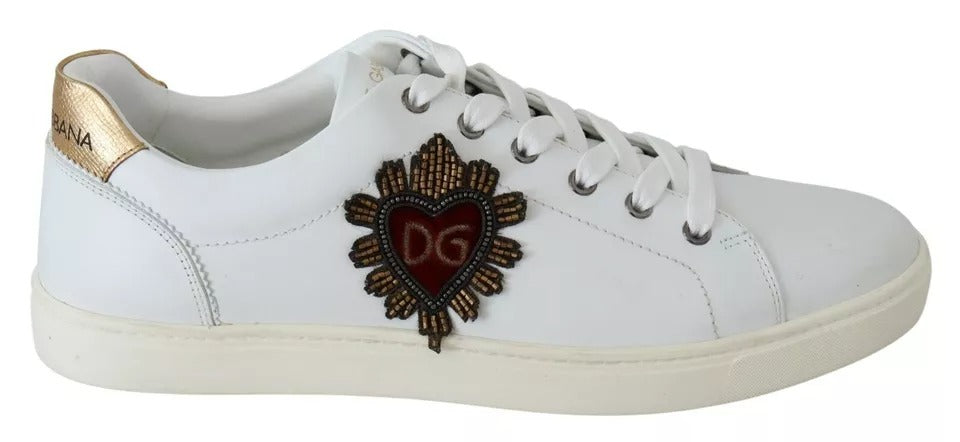 Dolce & Gabbana White Leather Heart Low Top Sneakers Men Shoes