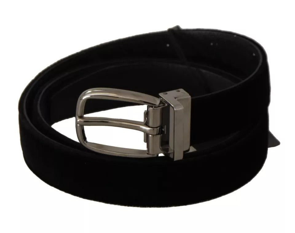 Dolce & Gabbana Black Velvet Silver Tone Metal Buckle Belt