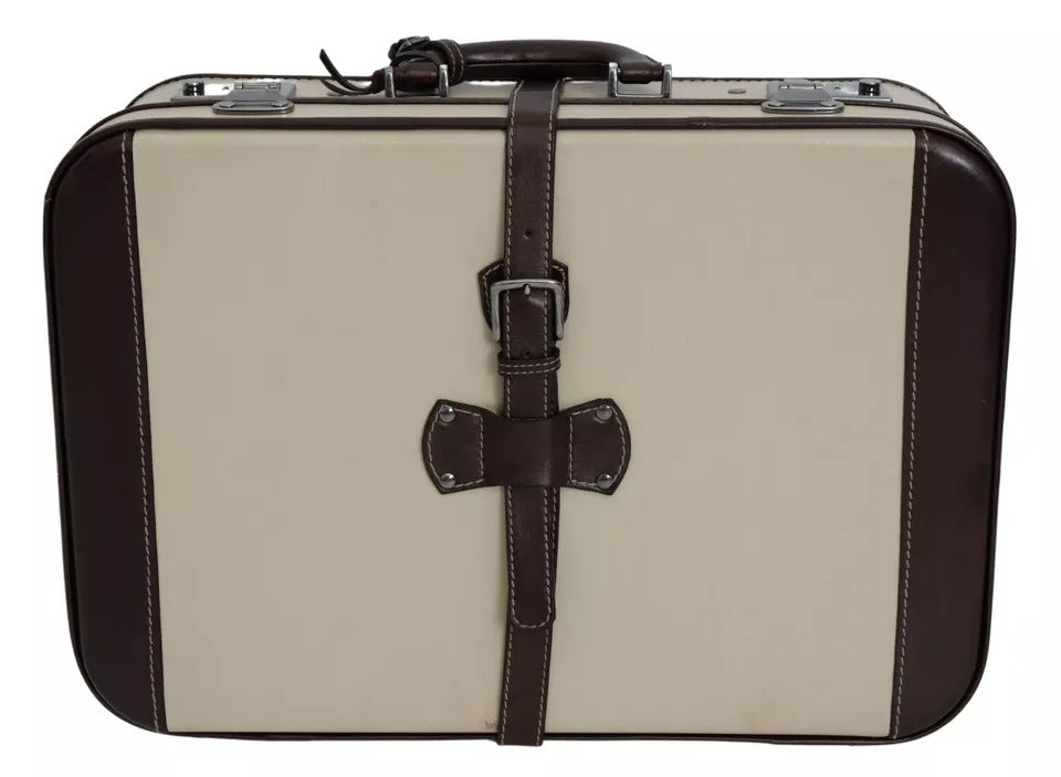 Dolce & Gabbana Brown Beige Leather Mens Travel Suitcase Luggage Bag