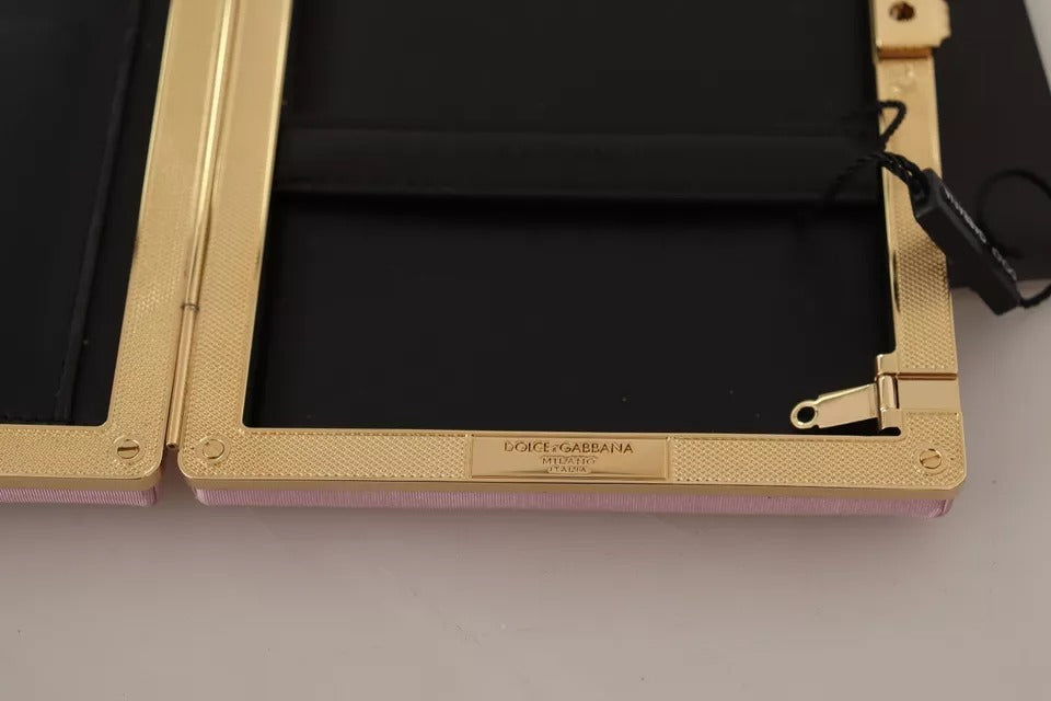 Dolce & Gabbana Pink Silk Gold Frame Clutch Evening Party Purse Bag