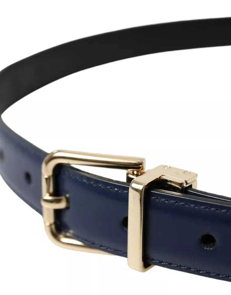 Dolce & Gabbana Blue Leather Gold Metal Buckle Men Belt