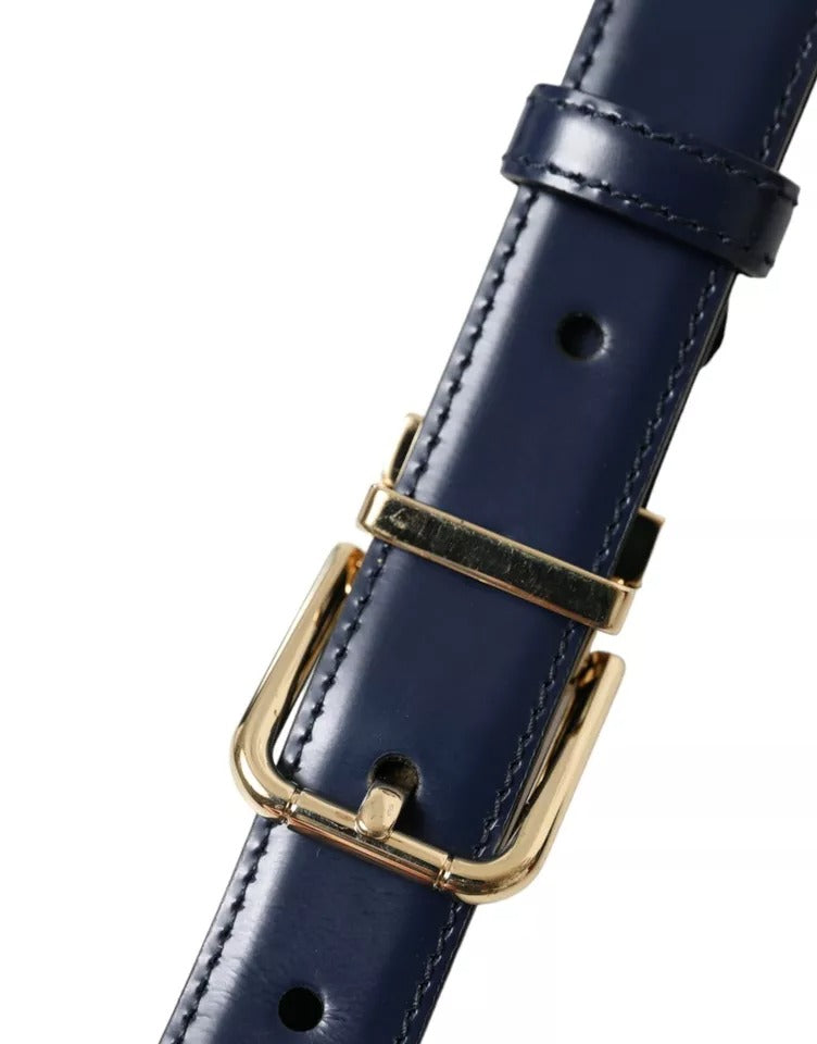 Dolce & Gabbana Blue Leather Gold Metal Buckle Men Belt