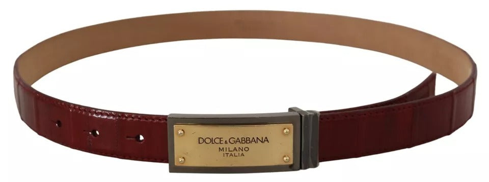 Dolce & Gabbana Brown Leather Gold Engraved Metal Buckle Belt