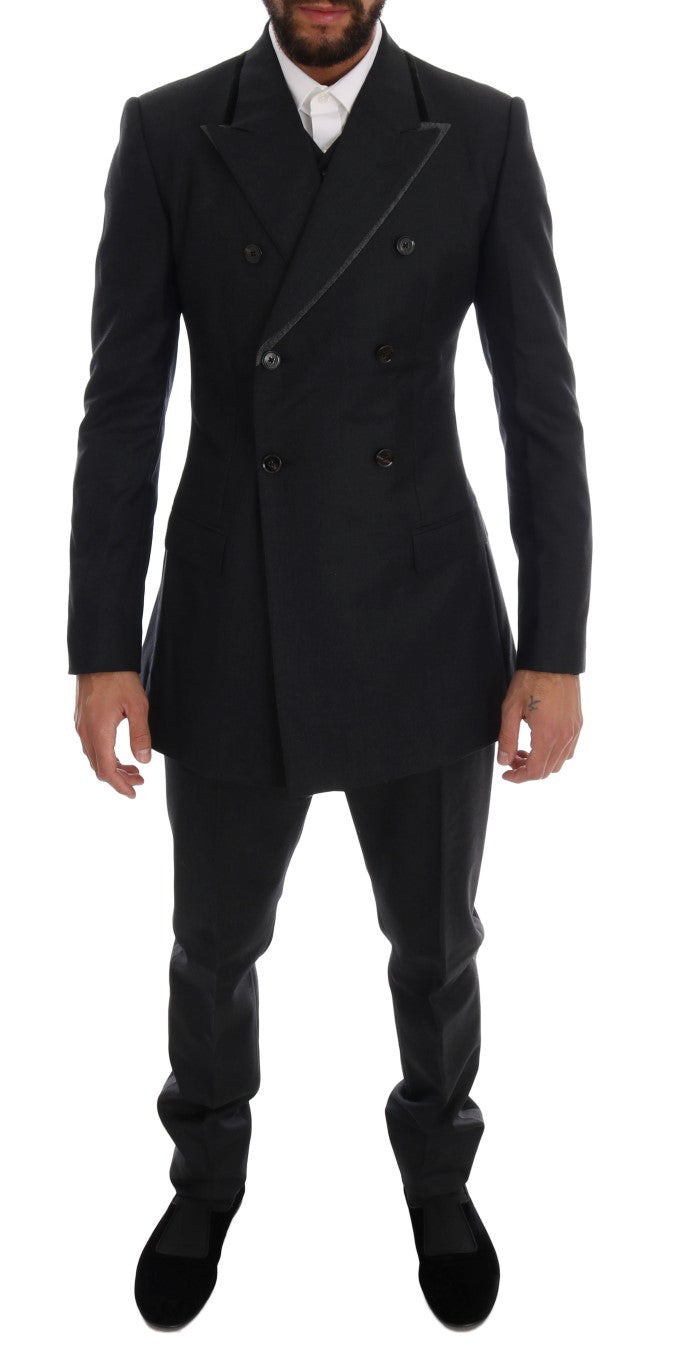 Dolce & Gabbana Elegant Gray Double Breasted Wool Suit