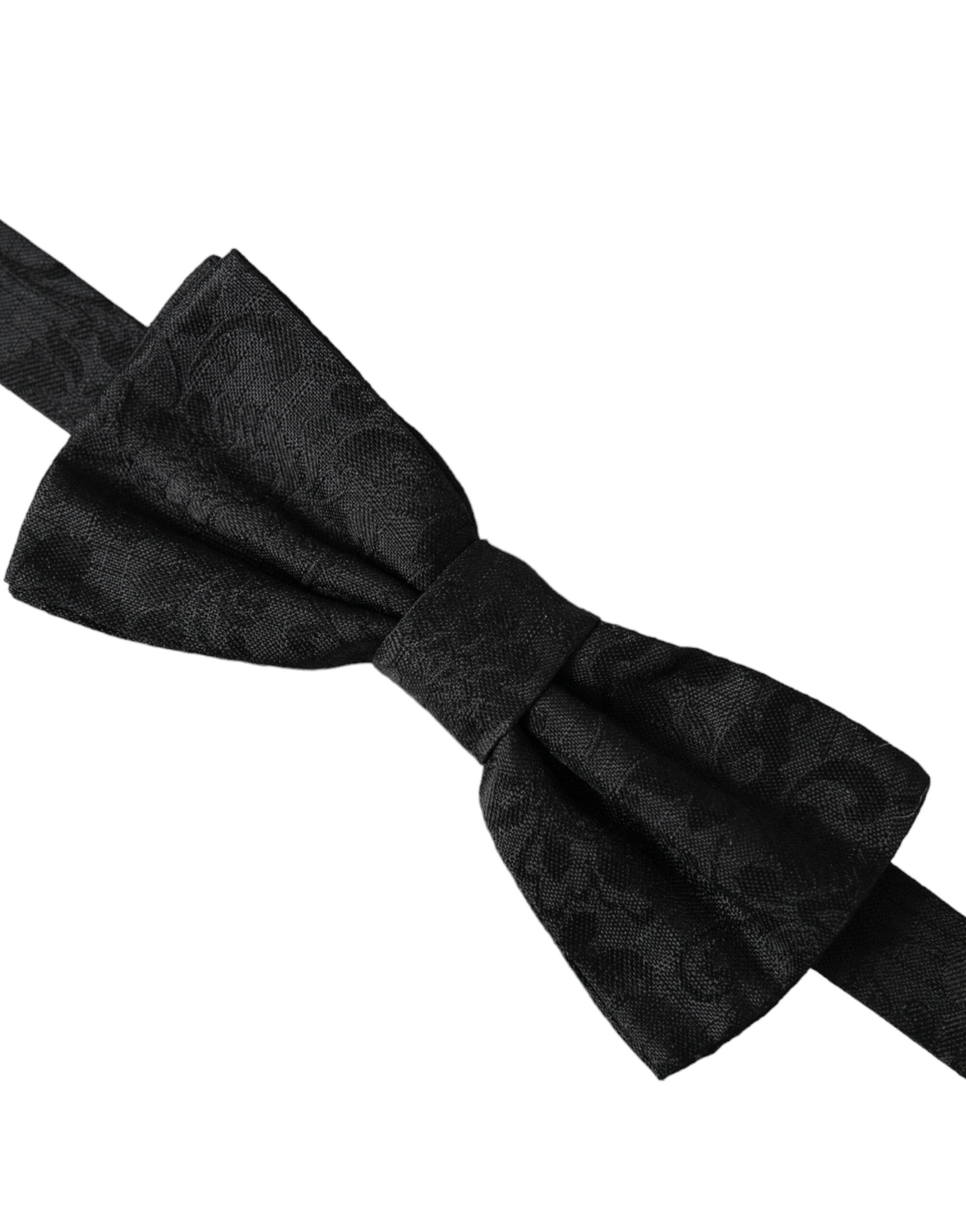 Dolce & Gabbana Black Silk Floral Adjustable Neck Men Bow Tie