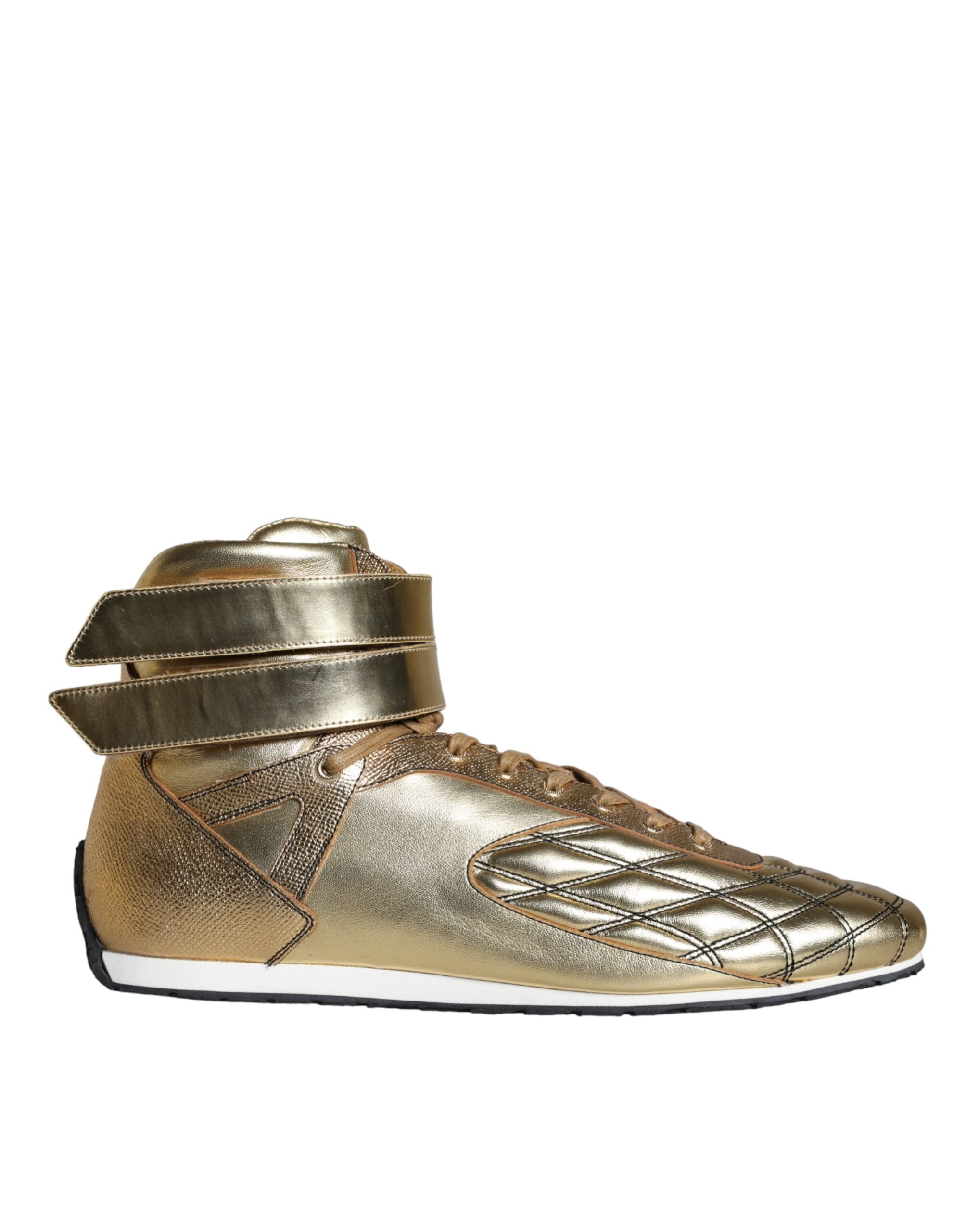 Dolce & Gabbana Gold Leather Sartoria High Top Sneakers Shoes