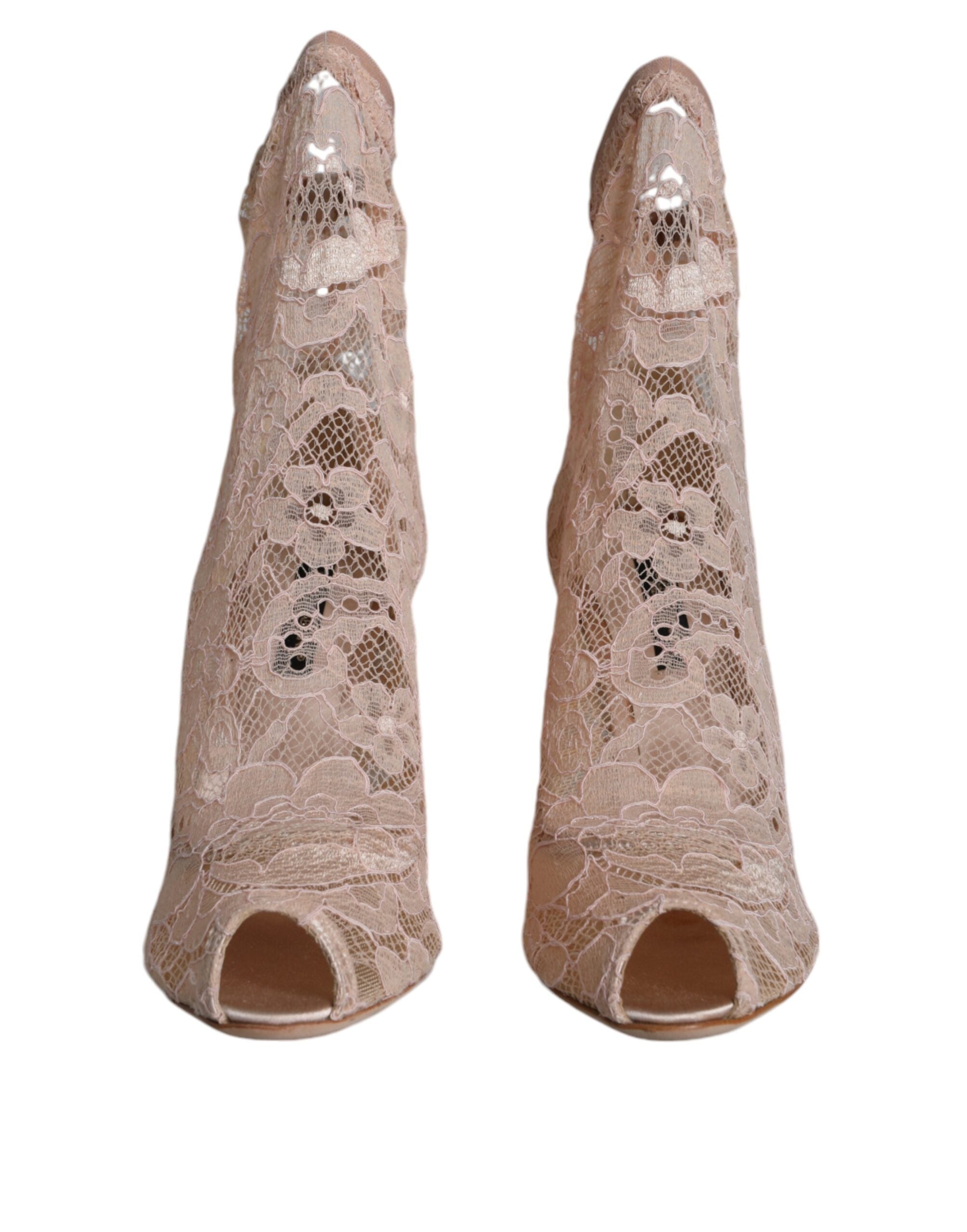 Dolce & Gabbana Beige Stretch Taormina Lace Boots Shoes