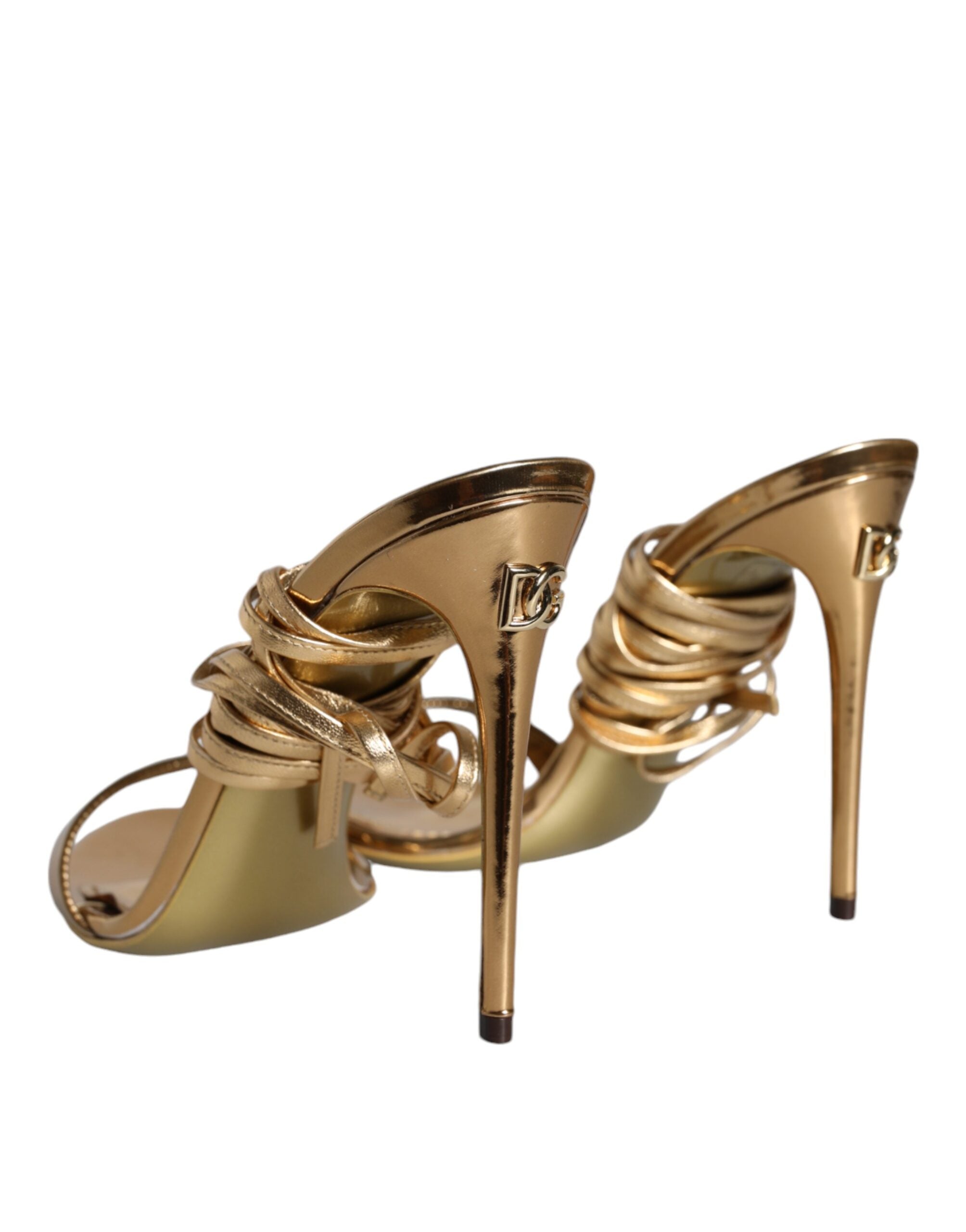 Dolce & Gabbana Gold Leather High Heels Sandals Shoes