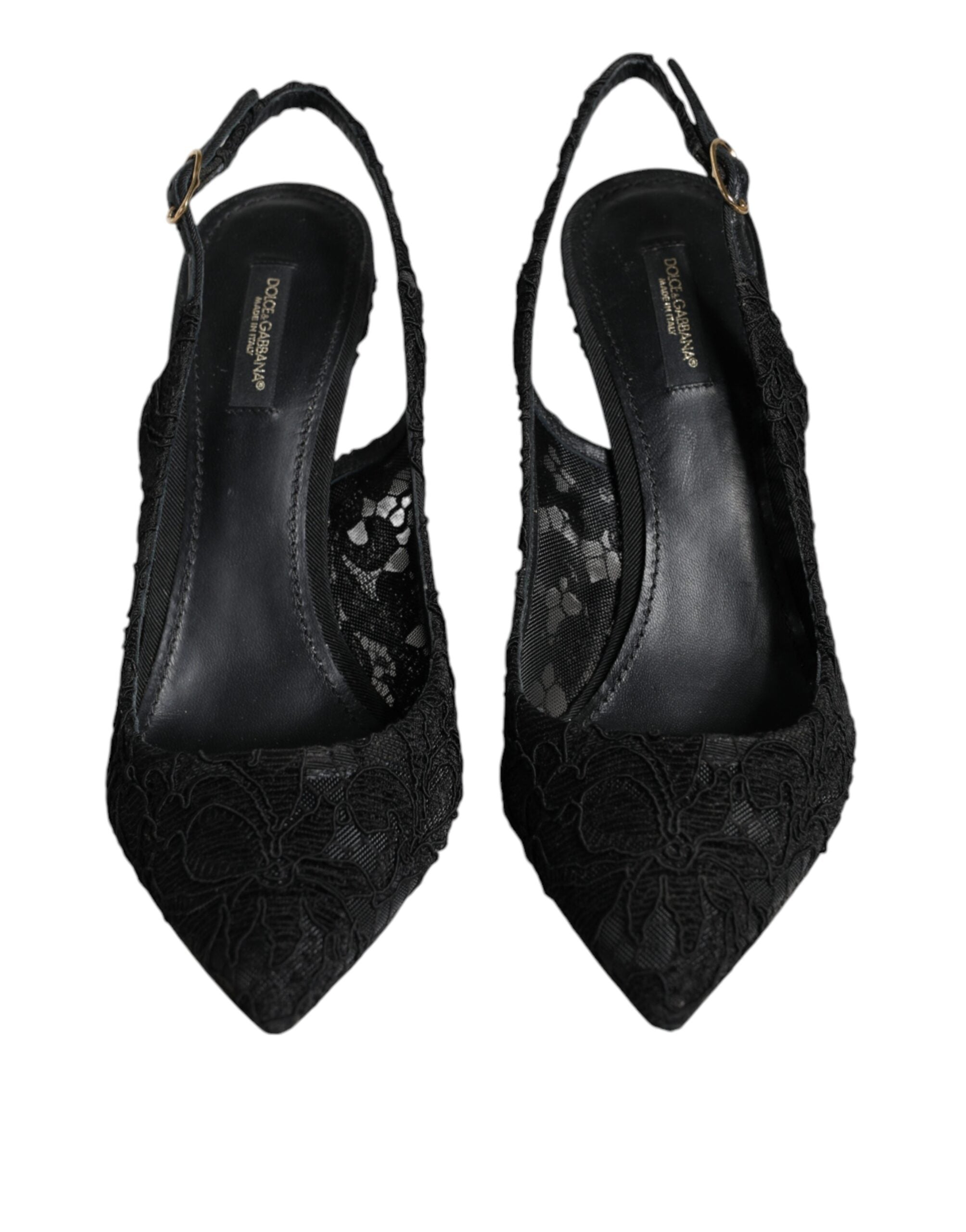 Dolce & Gabbana Black Taormina Lace Bellucci Slingbacks Shoes