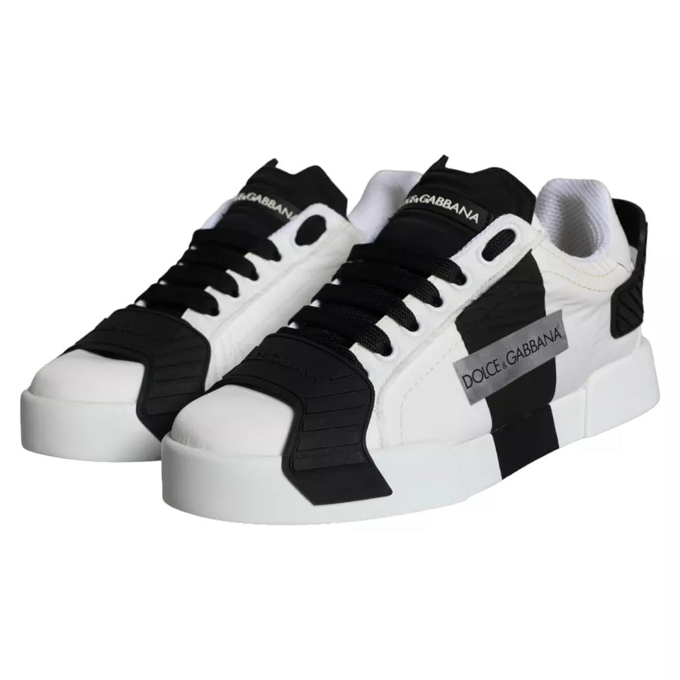 Dolce & Gabbana White Black Leather Low Top Women Sneaker Shoes