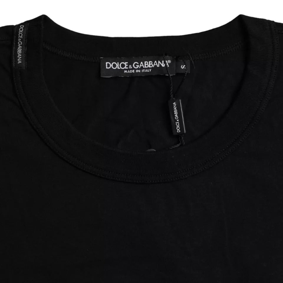 Dolce & Gabbana Black Logo Embossed Cotton Crew Neck T-shirt