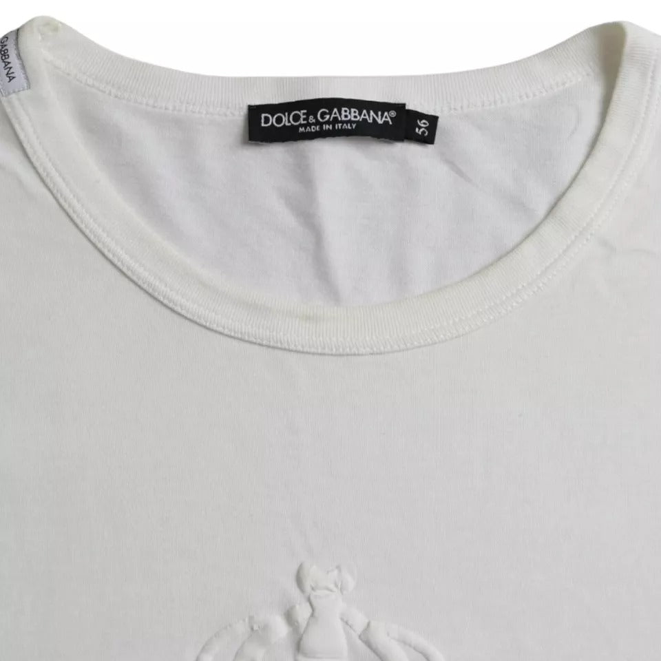 Dolce & Gabbana White Logo Embossed Cotton Crewneck T-shirt