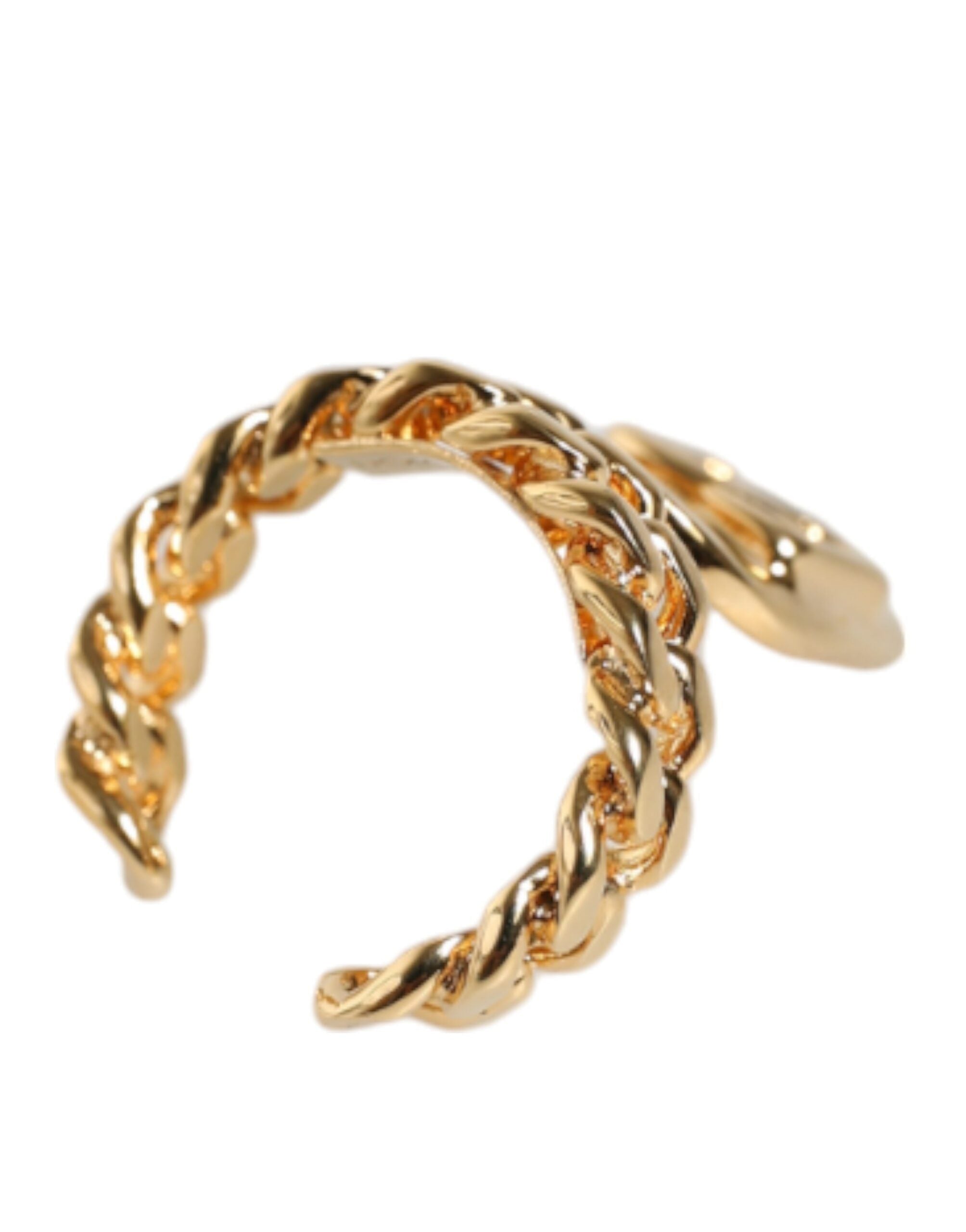 Dolce & Gabbana Gold Plated Open DG Logo Curb Chain Ring