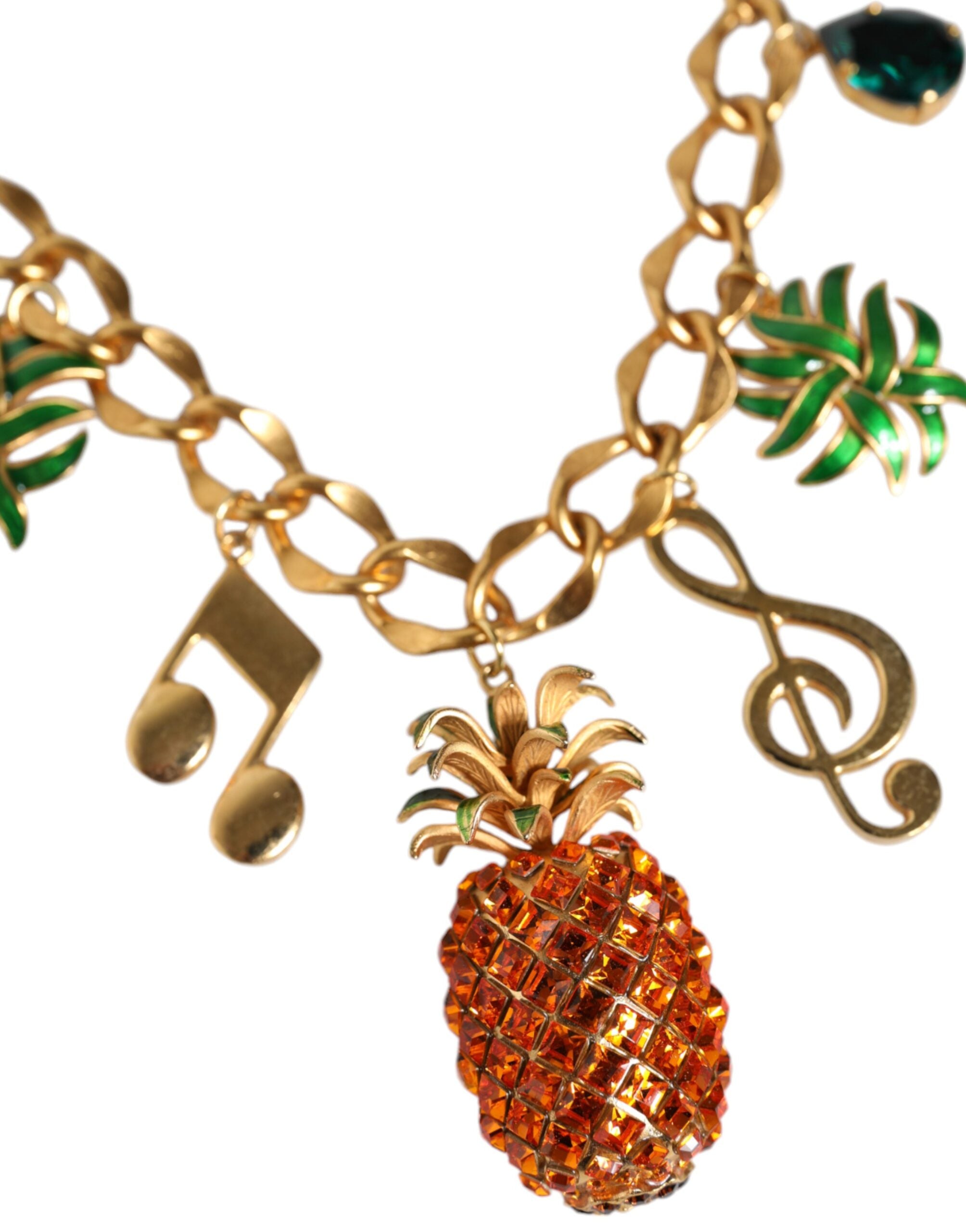 Dolce & Gabbana Gold Tone Brass Chain Pineapple Crystal Musical Necklace