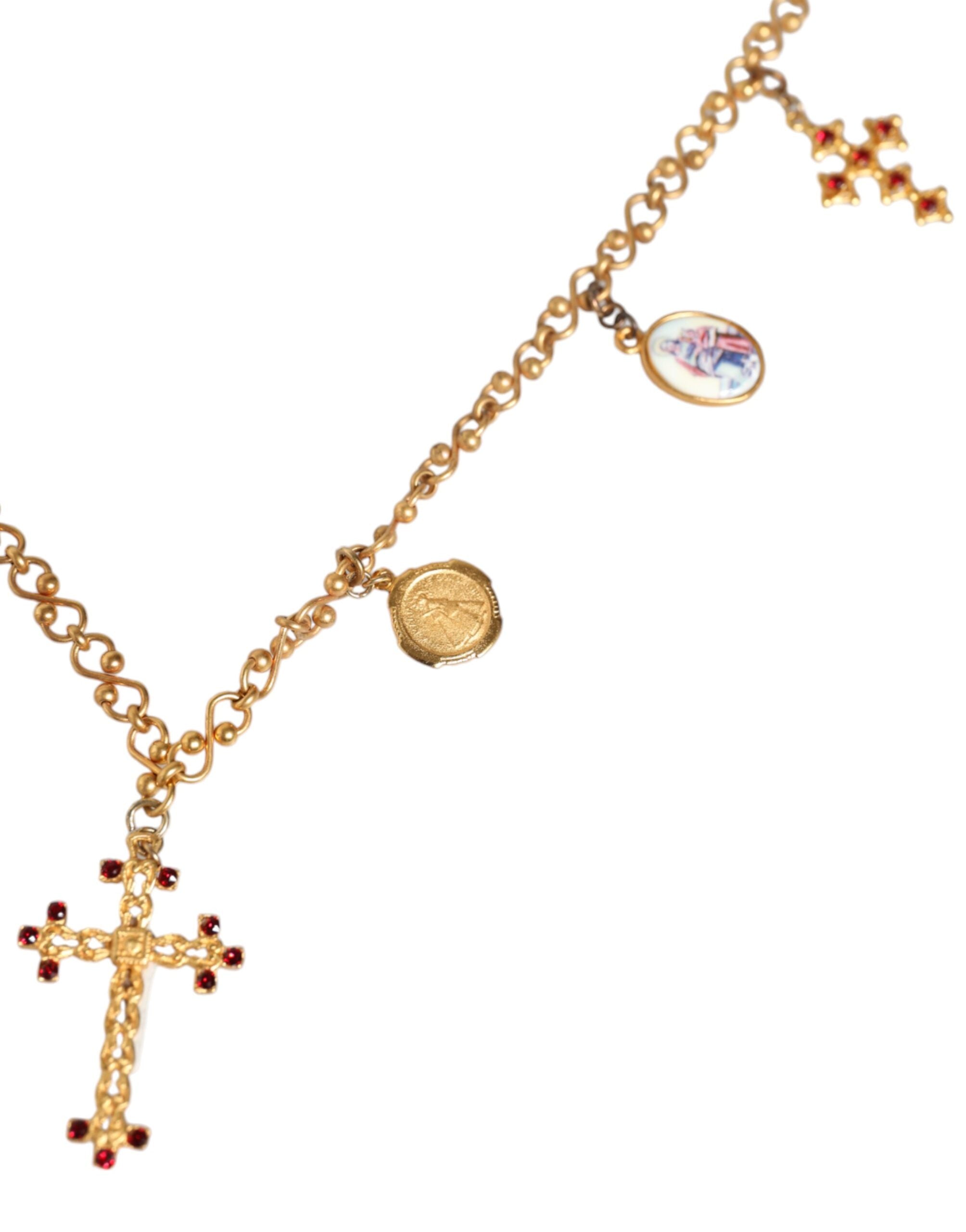 Dolce & Gabbana Gold Tone Brass Chain Religious Cross Pendant Necklace