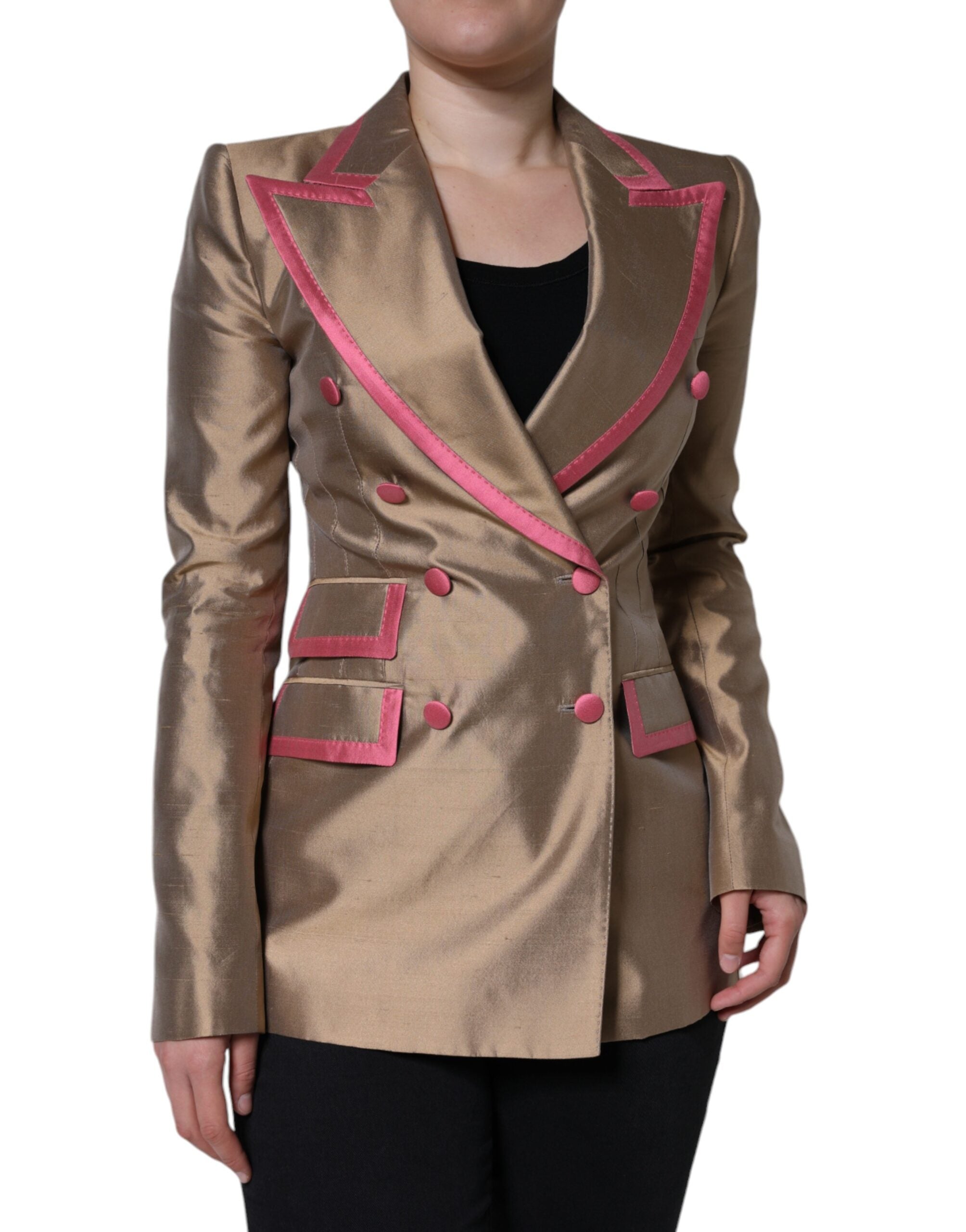 Dolce & Gabbana Metallic Brown Double Breasted Blazer Jacket