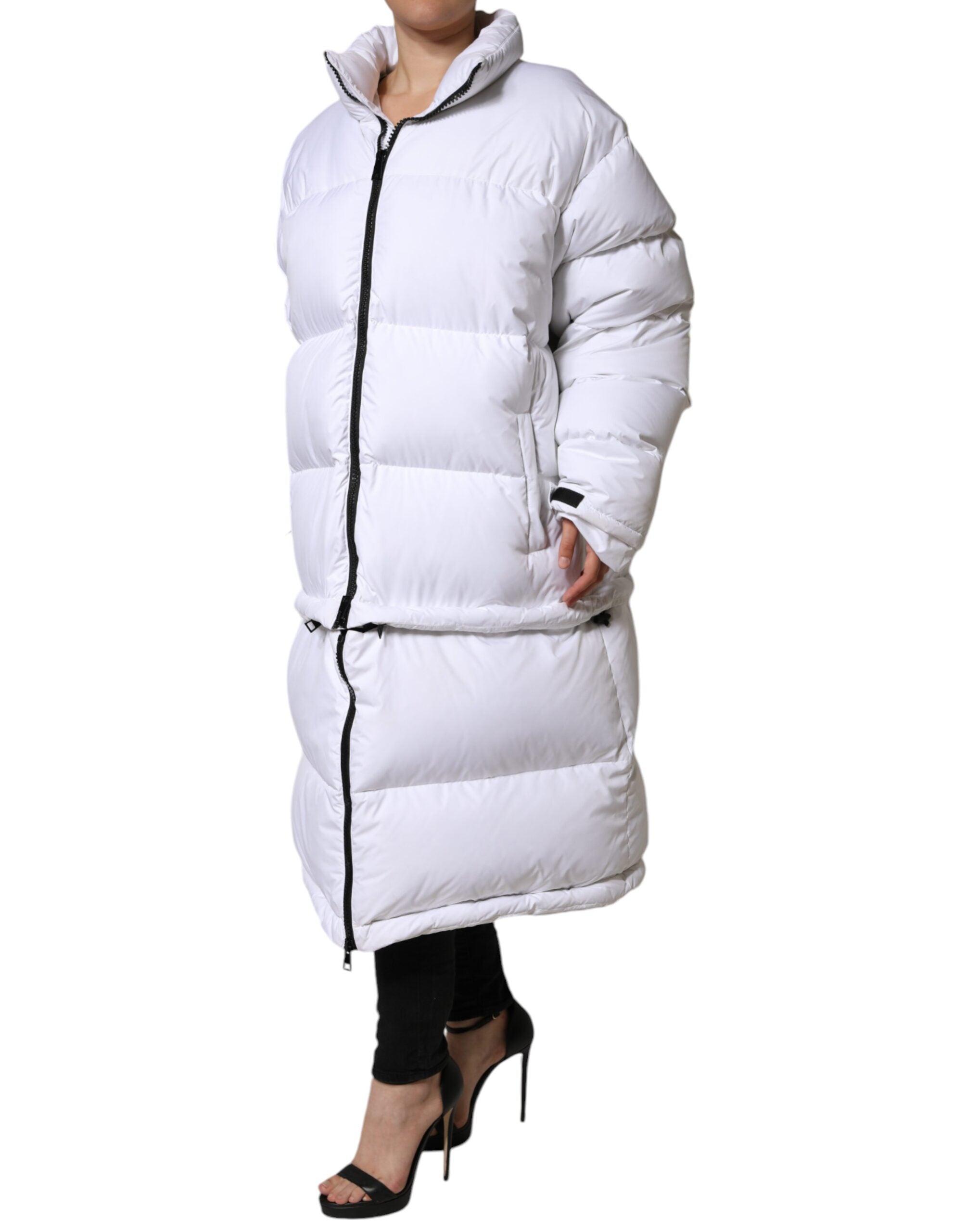 Dolce & Gabbana White Puffer Quilted Full Zip Coat Jacket