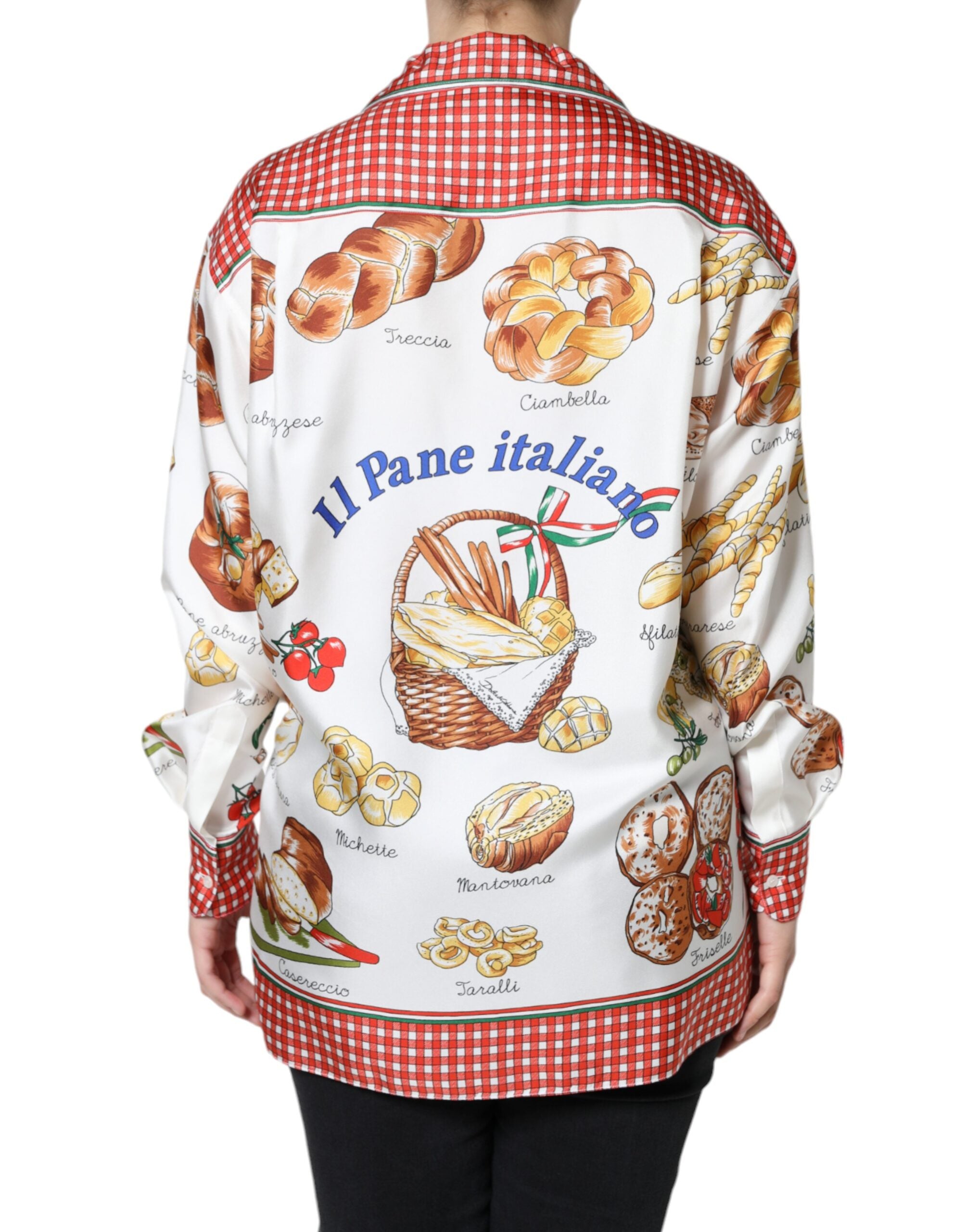 Dolce & Gabbana Multicolor Bread Print Collared Blouse Top