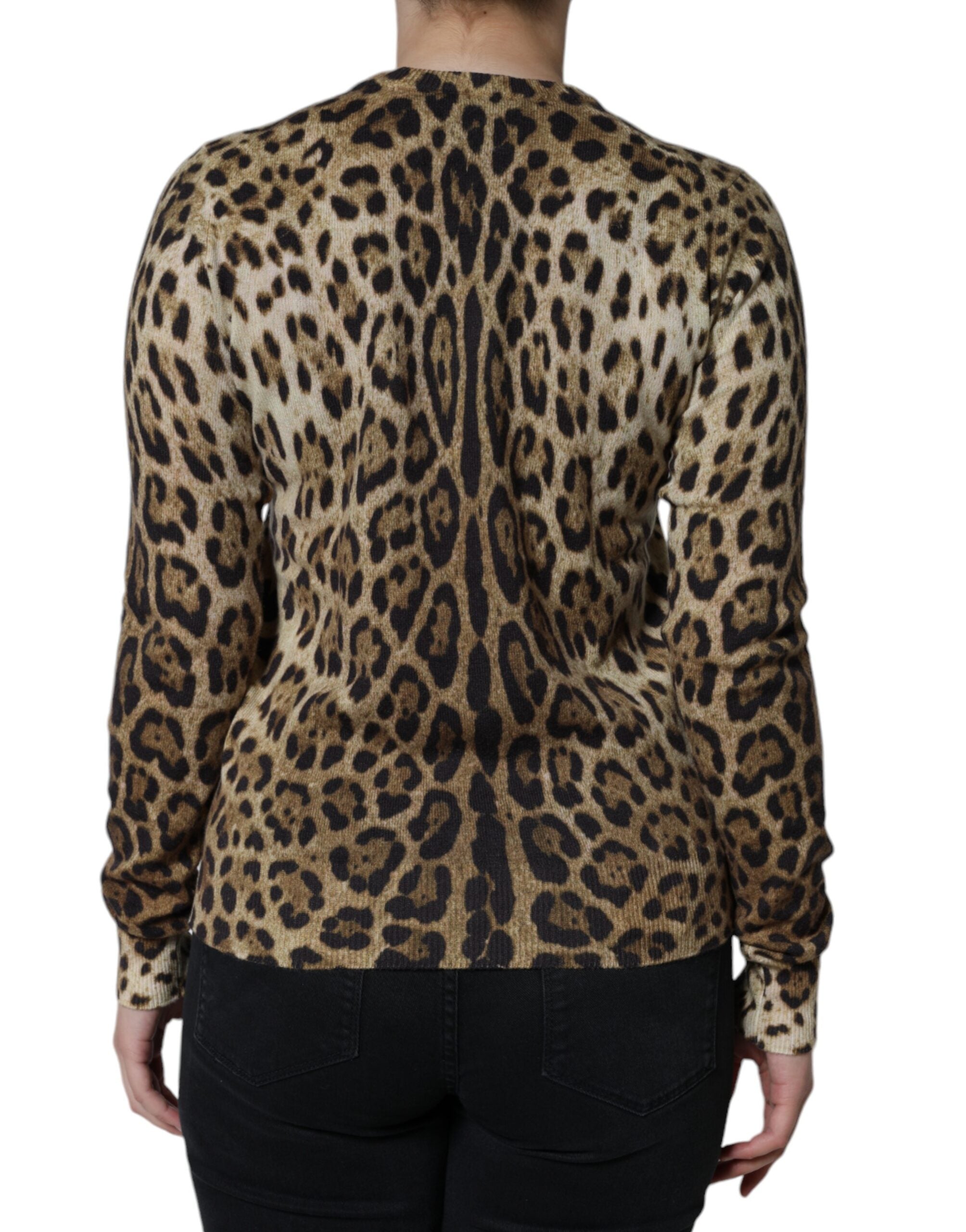 Dolce & Gabbana Brown Leopard Embellished Long Sleeve Sweater