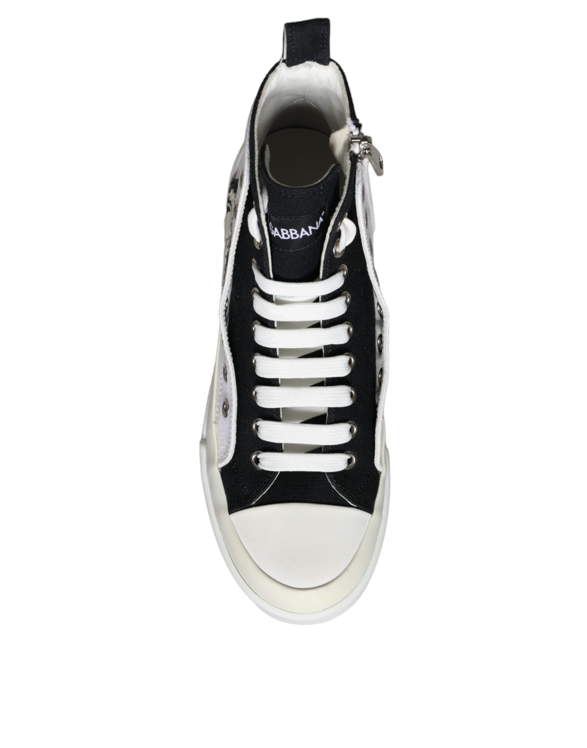 Dolce & Gabbana White Black Canvas Logo Mid Top Sneakers Shoes