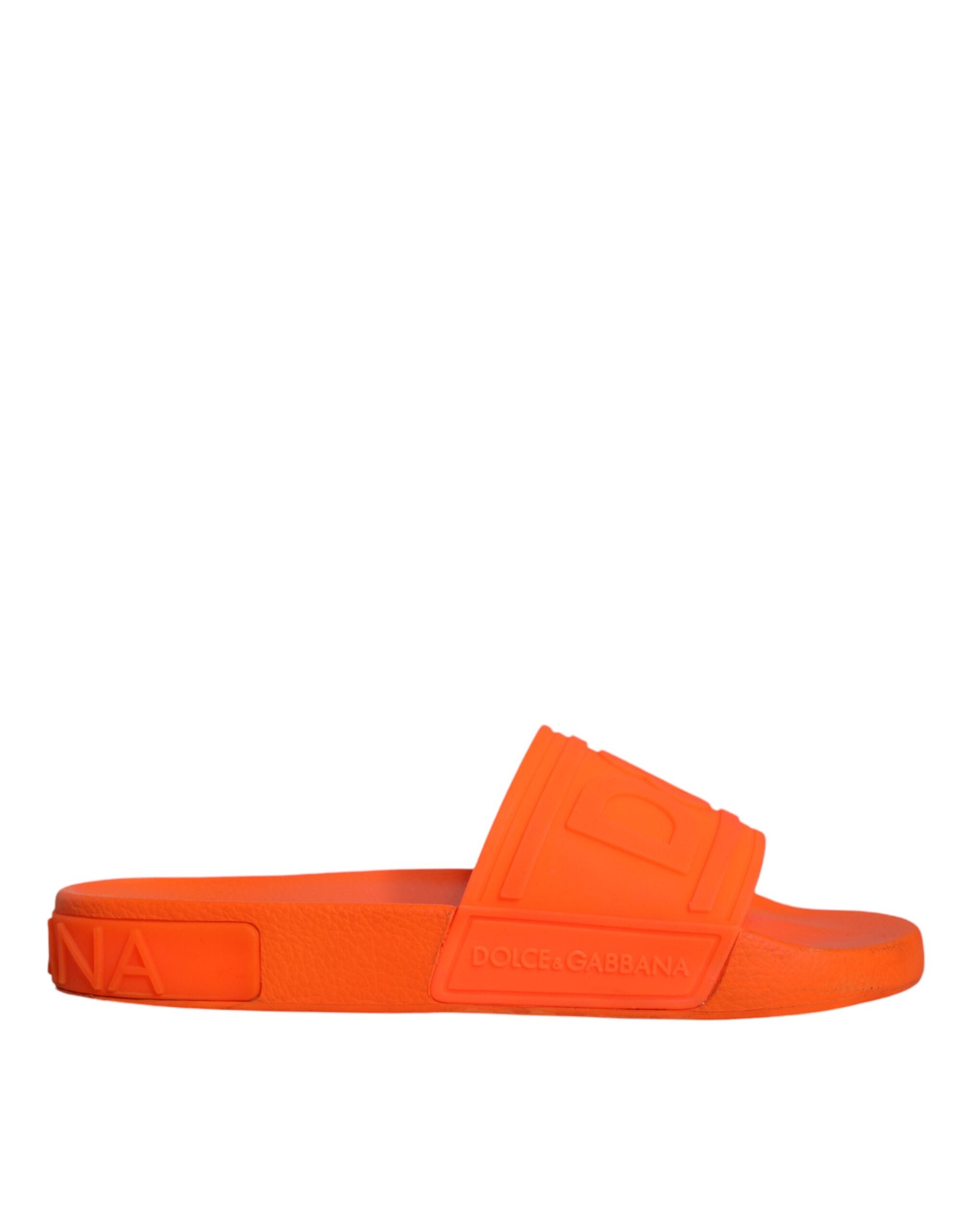 Dolce & Gabbana Orange Rubber Slides Sandals Beachwear Shoes