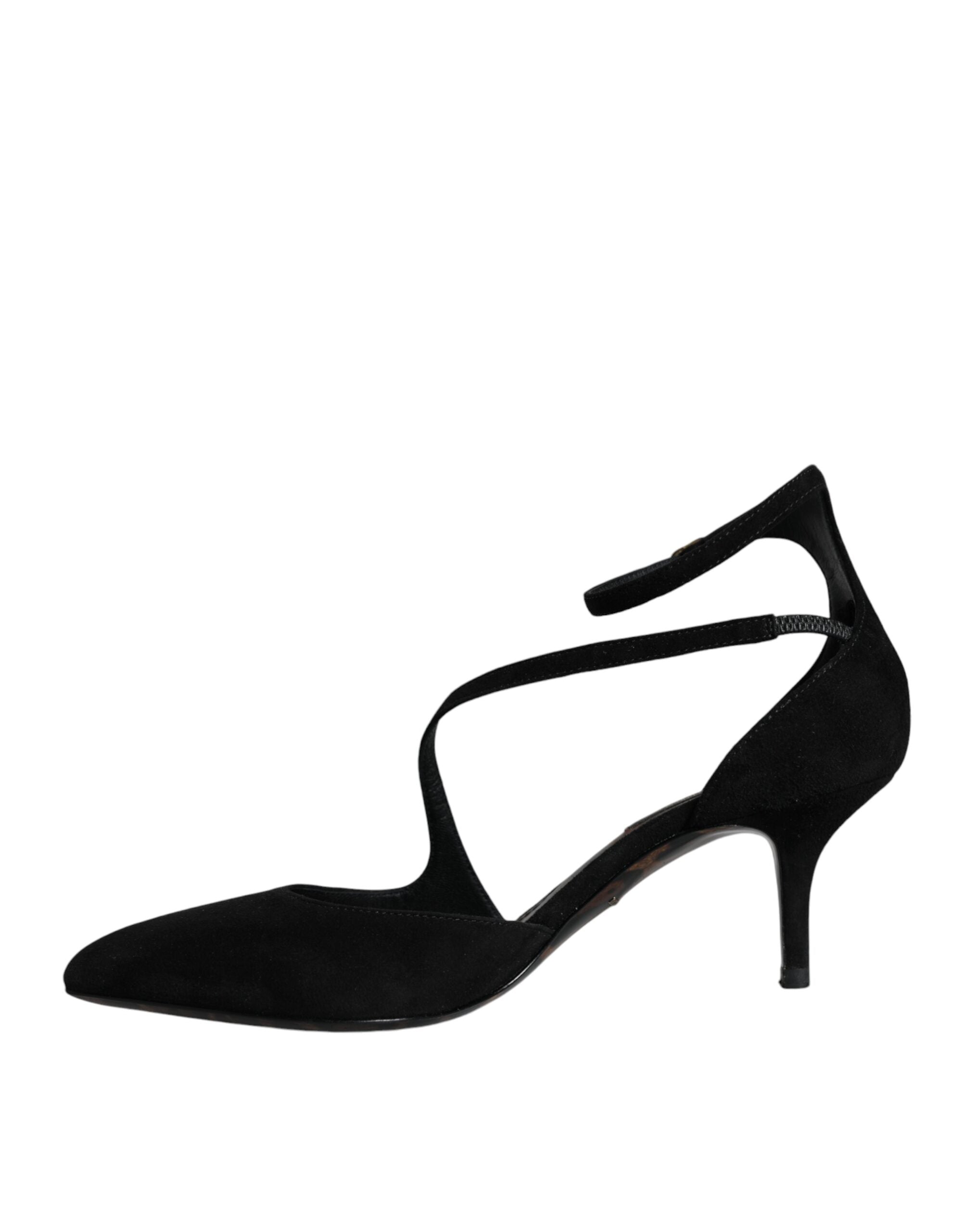 Dolce & Gabbana Black Suede Ankle Strap Pumps Heels Shoes