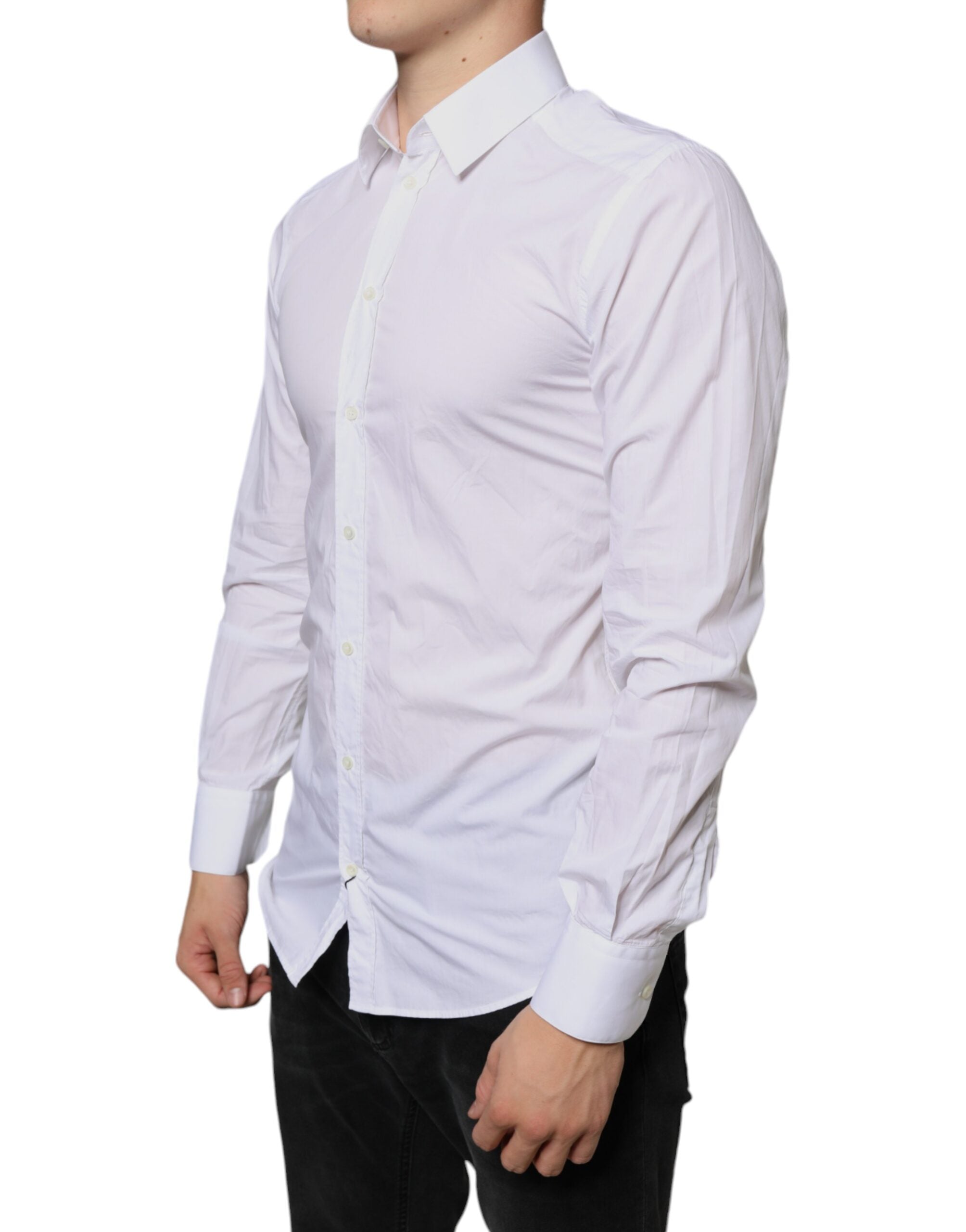 Dolce & Gabbana White Cotton Collared Men Formal Dress Shirt