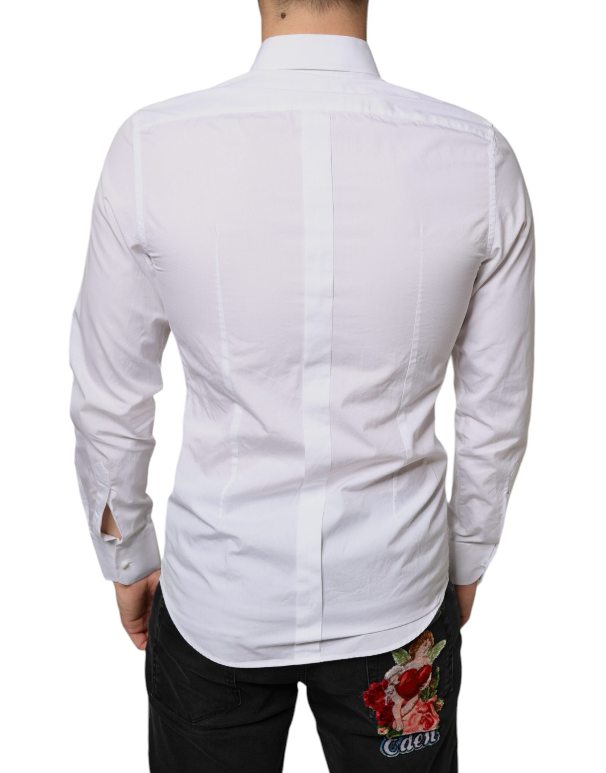 Dolce & Gabbana White Bib Cotton Poplin Formal Dress Shirt