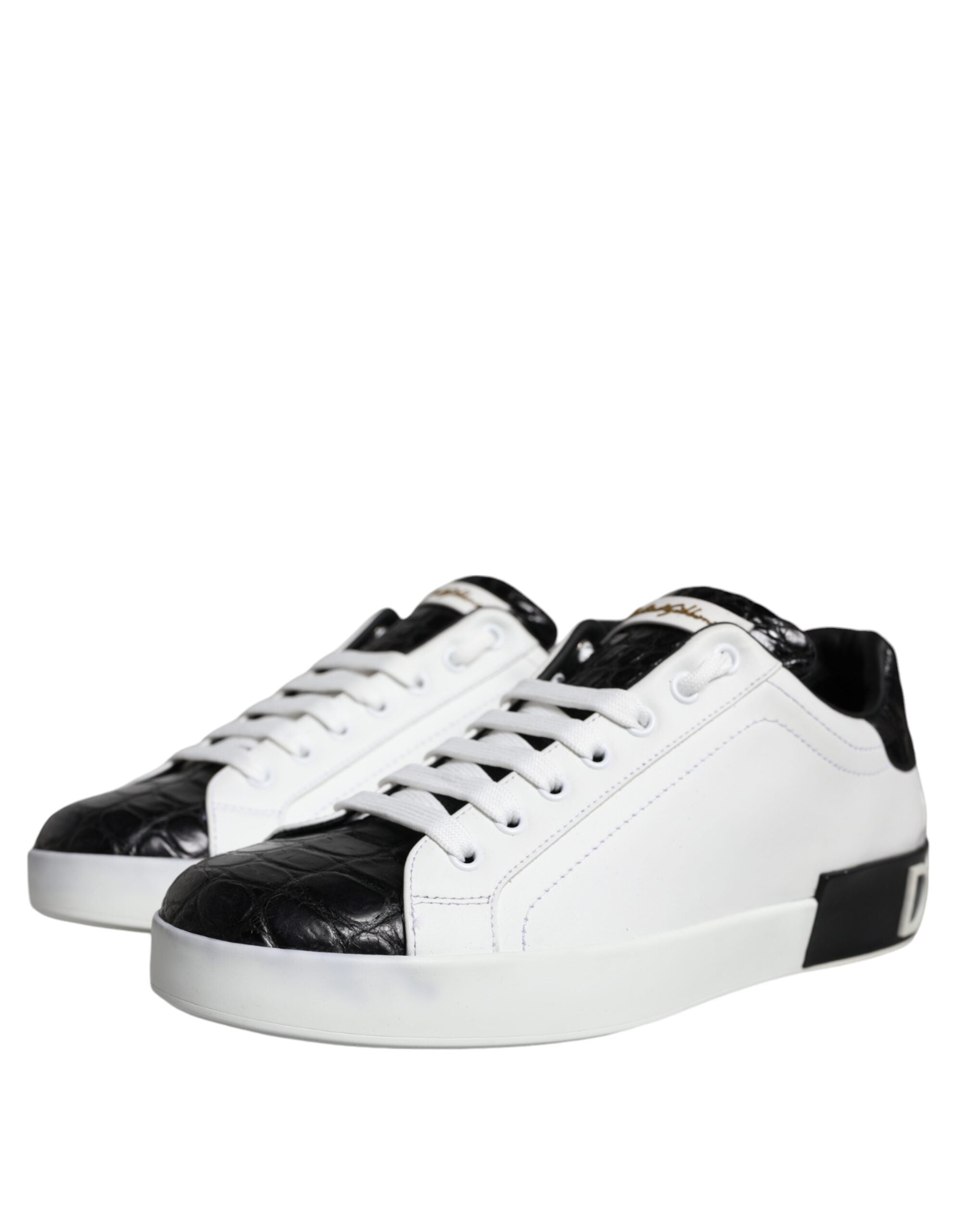 Dolce & Gabbana Black Leather Logo Portofino Sneaker Shoes