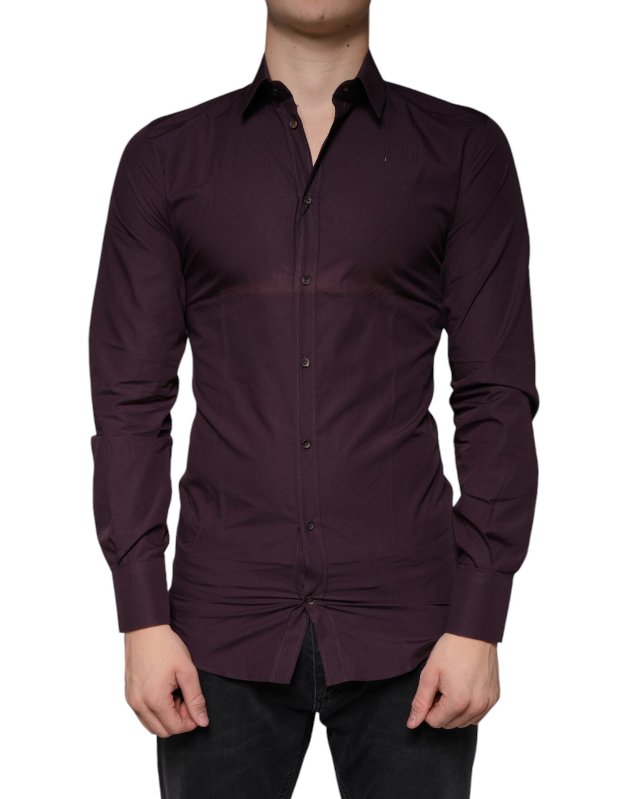 Dolce & Gabbana Dark Violet Cotton Dress GOLD Men Formal Shirt