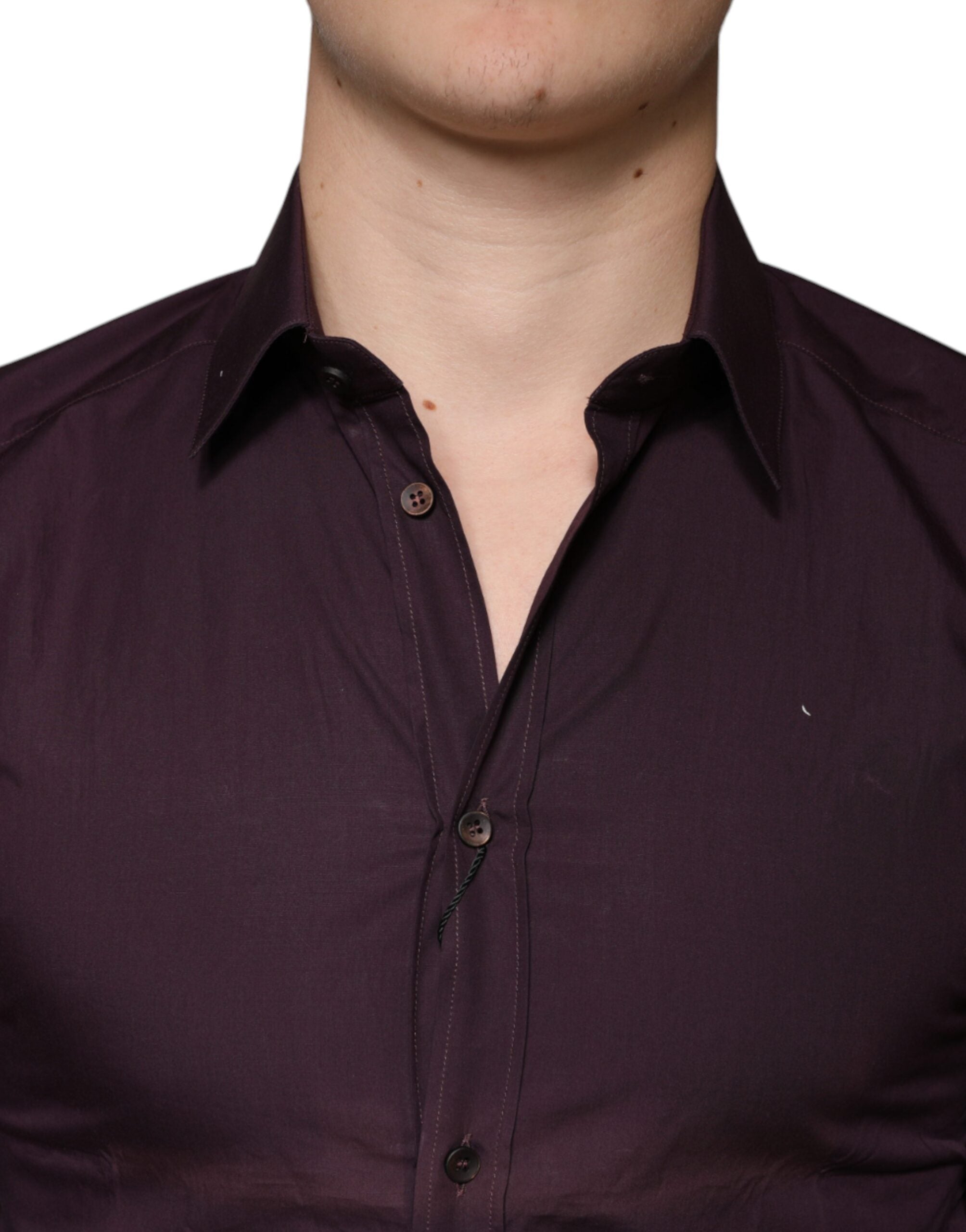 Dolce & Gabbana Dark Violet Cotton Dress GOLD Men Formal Shirt