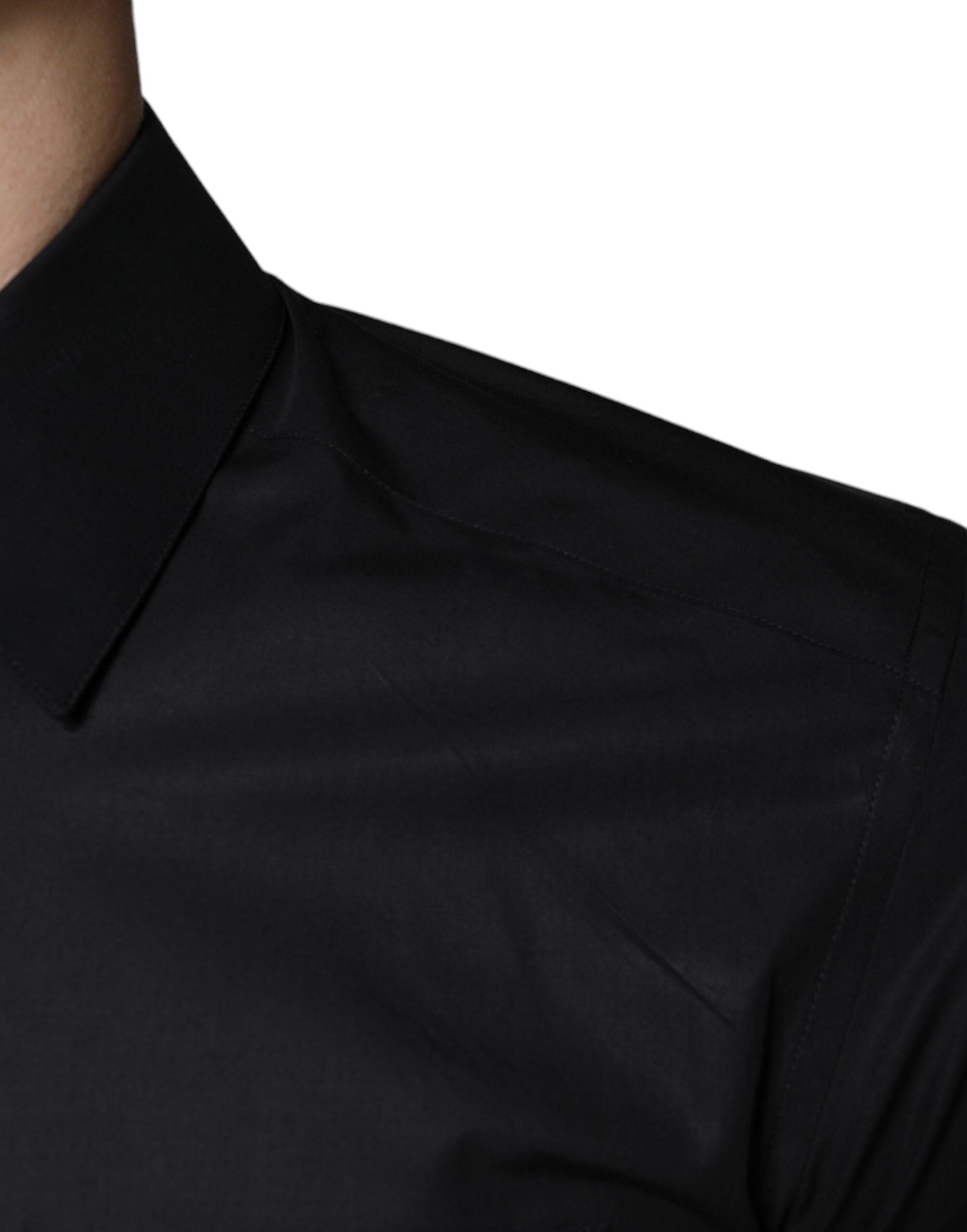 Dolce & Gabbana Black Cotton Stretch Dress GOLD Formal Shirt