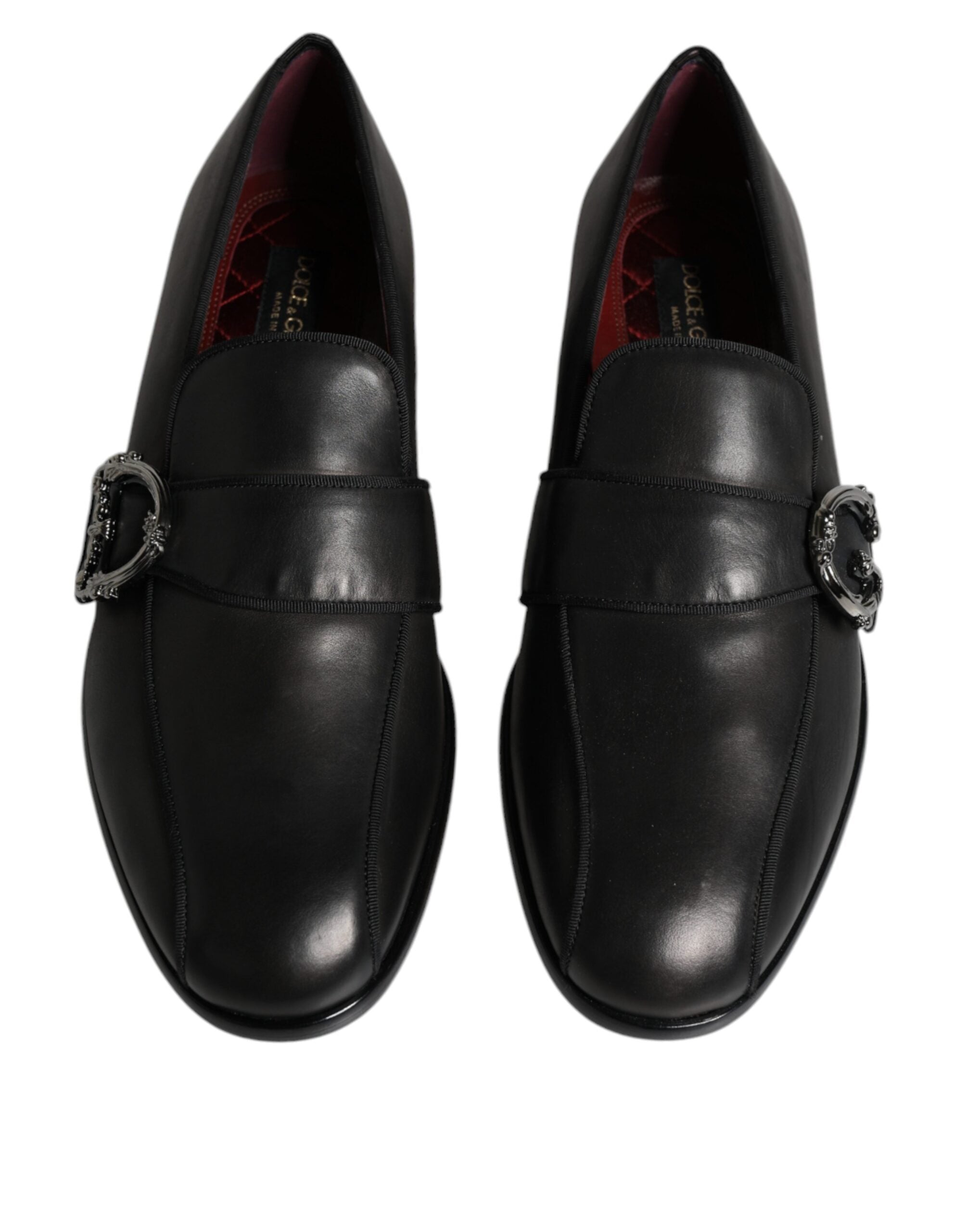 Dolce & Gabbana Black Leather Logo Slip On Men Loafers Shoes