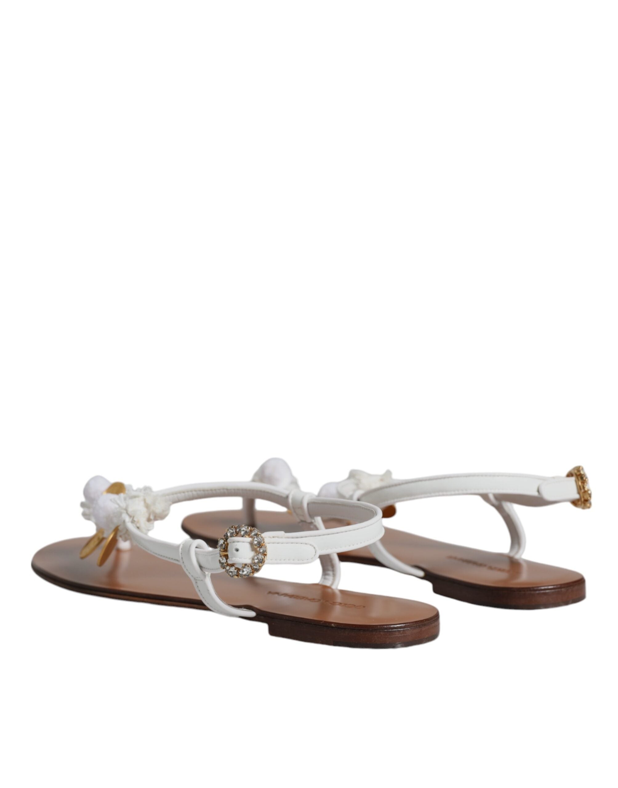 Dolce & Gabbana White Leather Coins Flip Flops Sandals Shoes