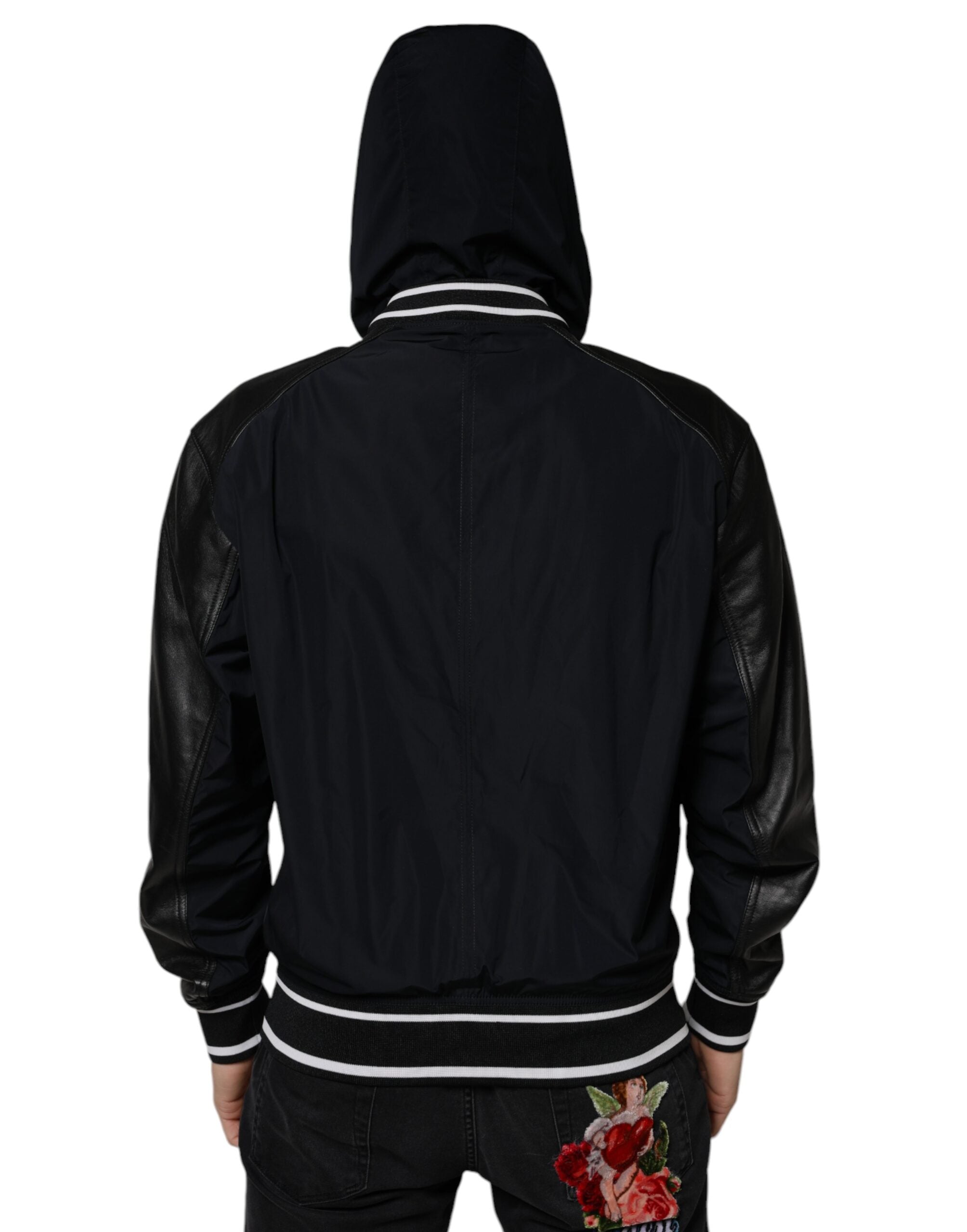 Dolce & Gabbana Black Hooded Full Zip Men Bomber Jacket