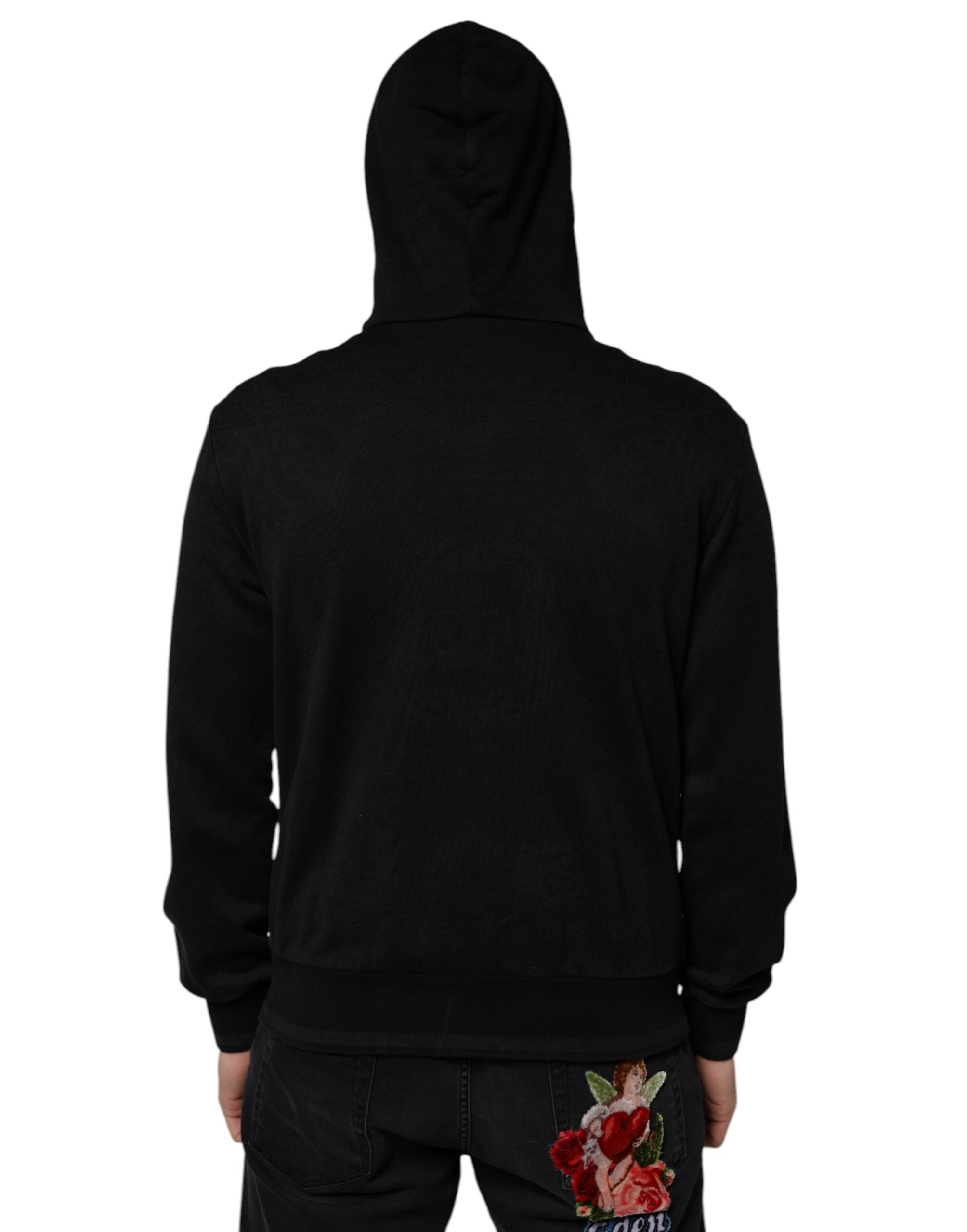 Dolce & Gabbana Black Cotton Full Zip Hooded Bomber Jacket