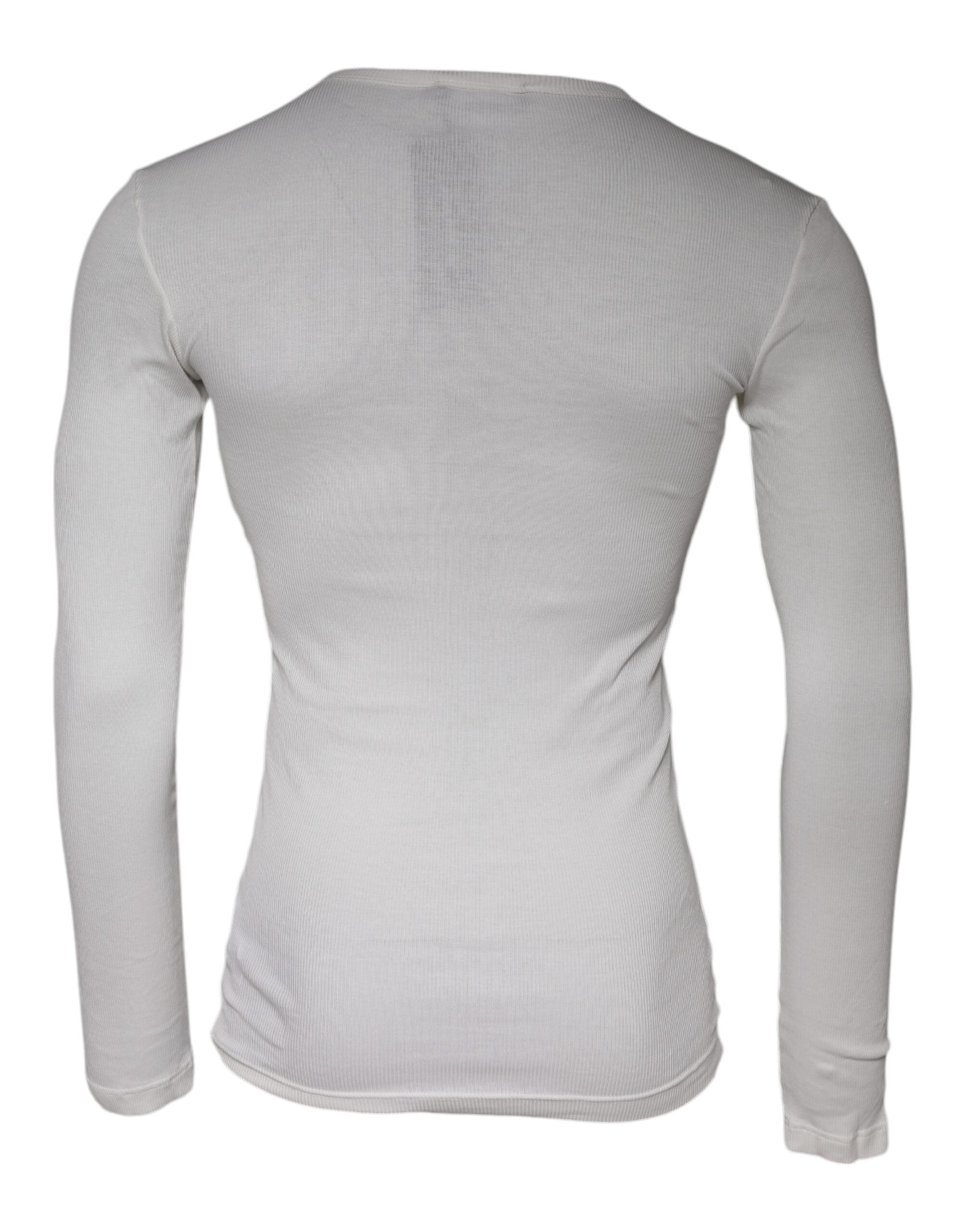 Dolce & Gabbana White Cotton Buttoned Long Sleeves T-shirt