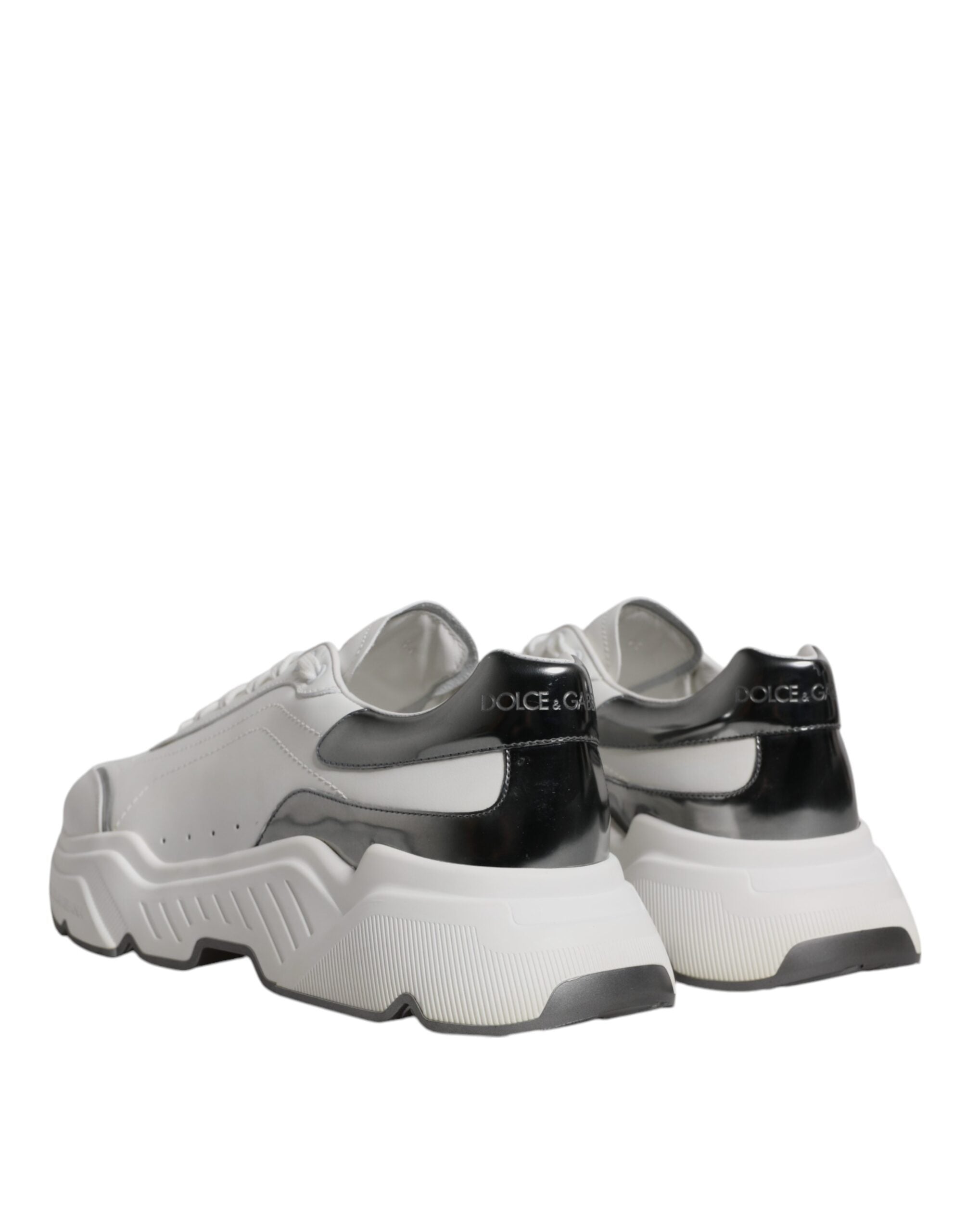 Dolce & Gabbana White Silver DAYMASTER Leather Sneakers Shoes