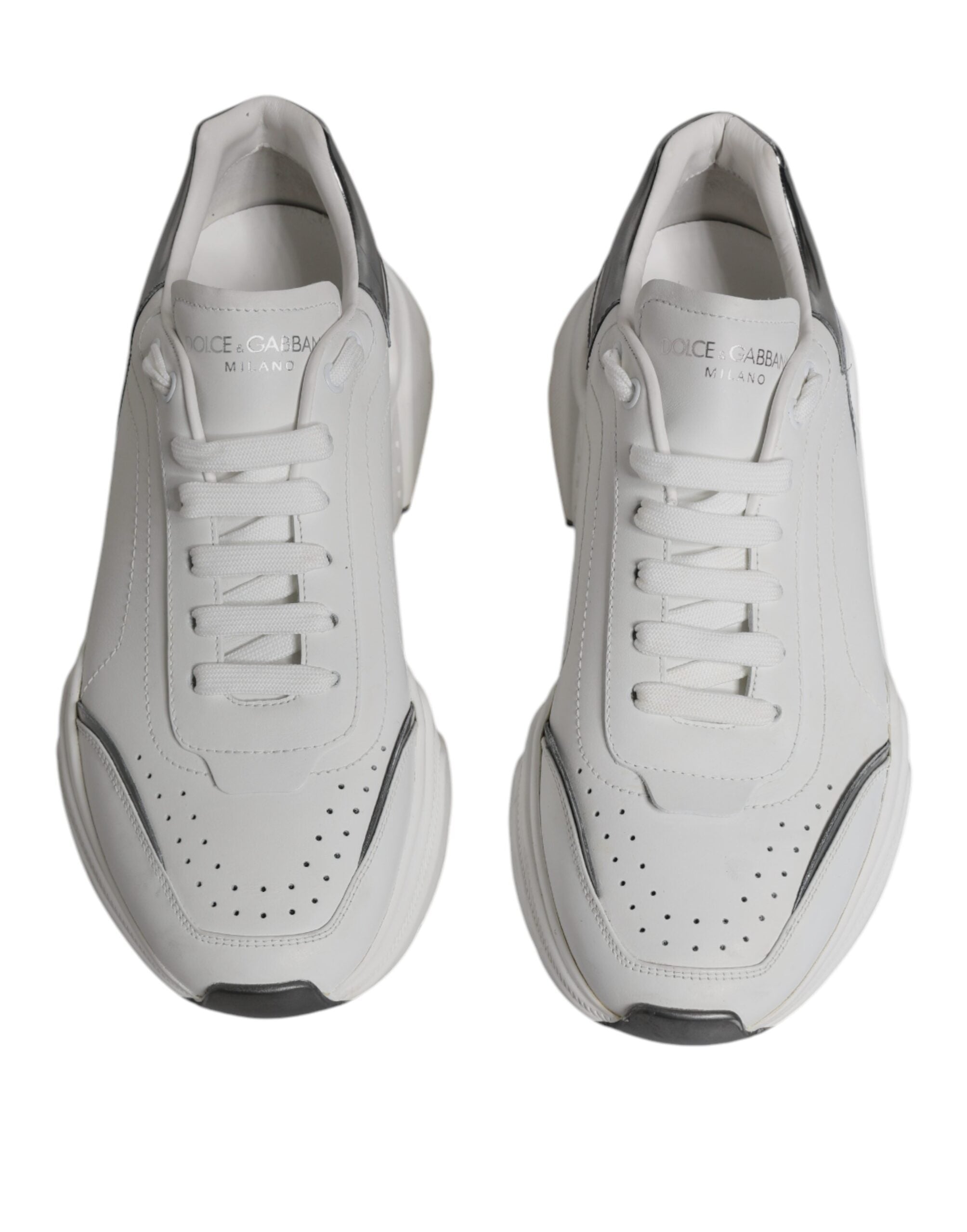 Dolce & Gabbana White Silver DAYMASTER Leather Men Sneakers Shoes