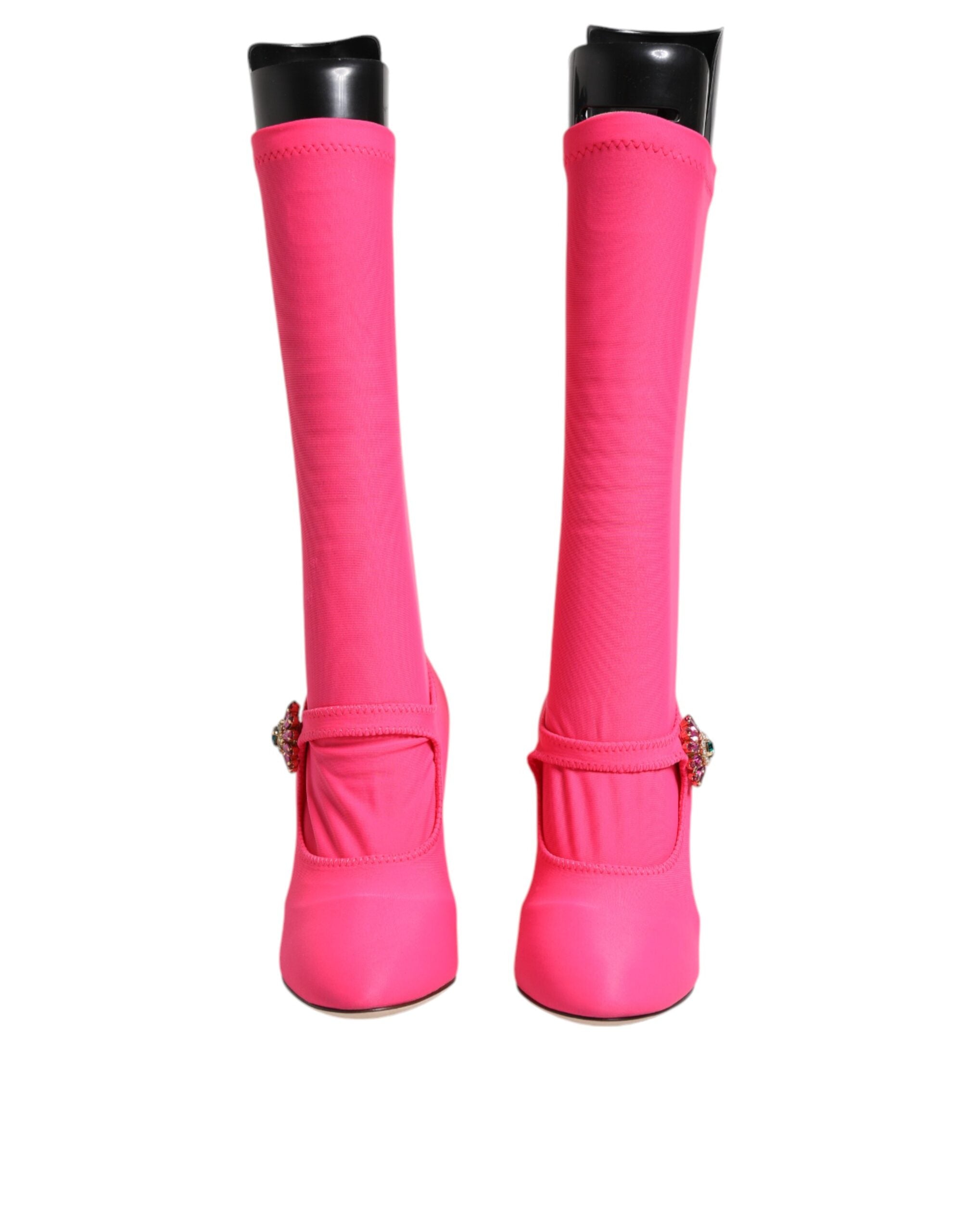 Dolce & Gabbana Pink Nylon Crystal Vally High Boots Shoes