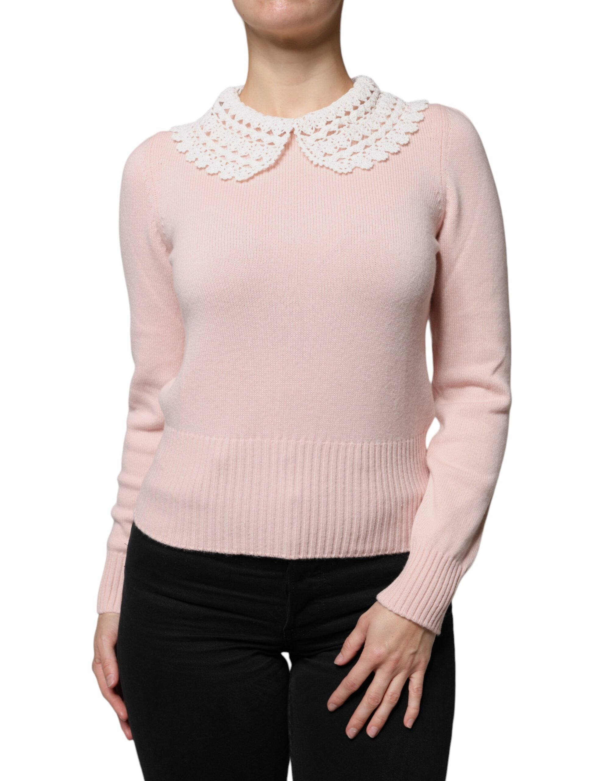 Dolce & Gabbana Pink Cashmere Collar Knitted Long Sleeves Top