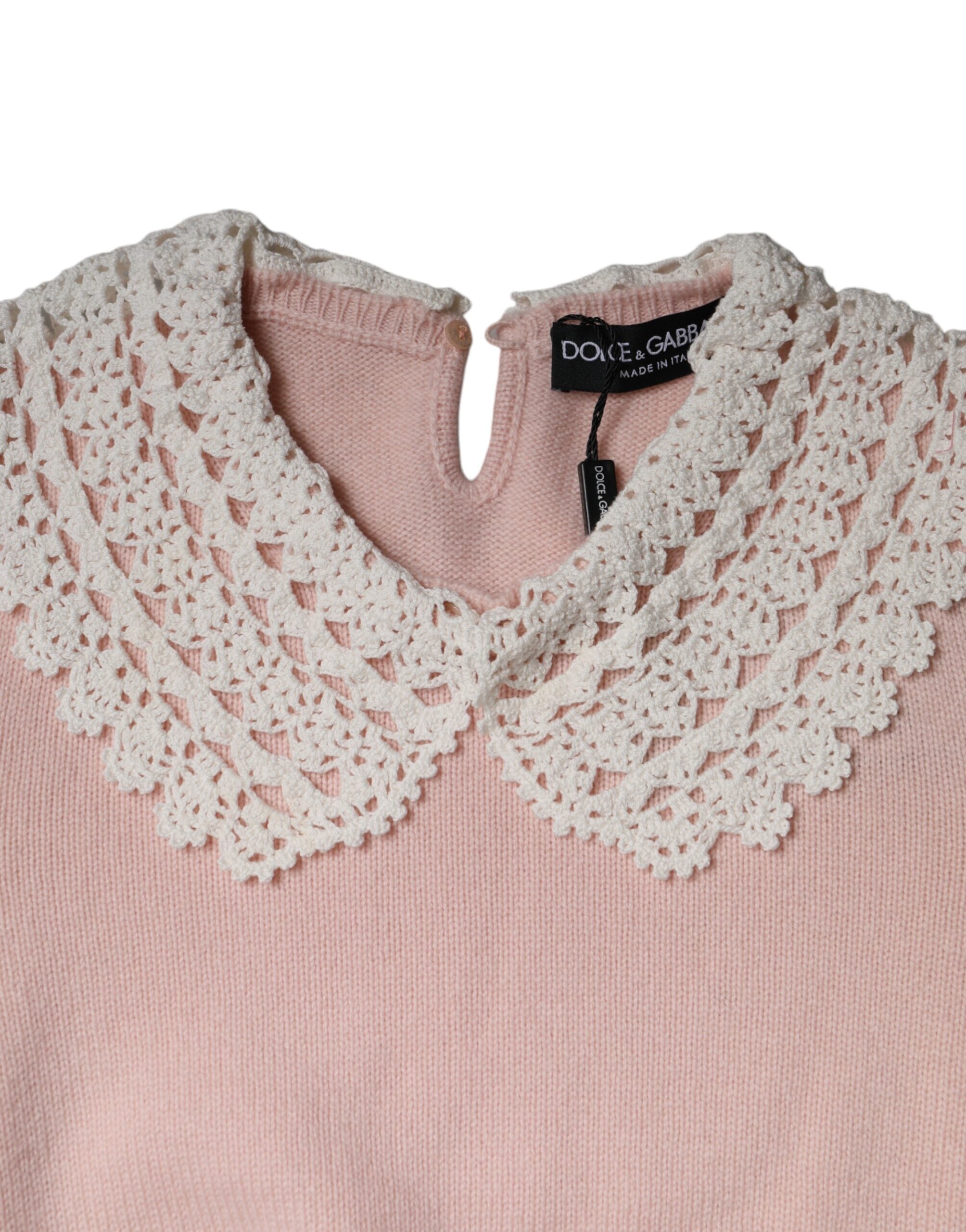 Dolce & Gabbana Pink Cashmere Collar Knitted Long Sleeves Top