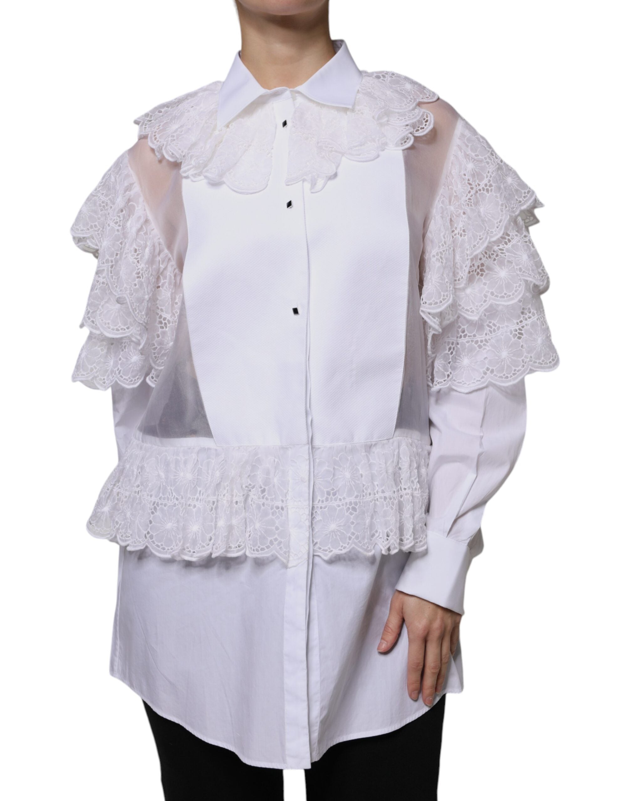 Dolce & Gabbana White Cotton Poplin Shirt Dress Blouse Top