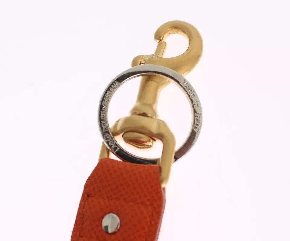 Dolce & Gabbana Brown Gold Raffia Leather Clasp Finder Chain Keyring