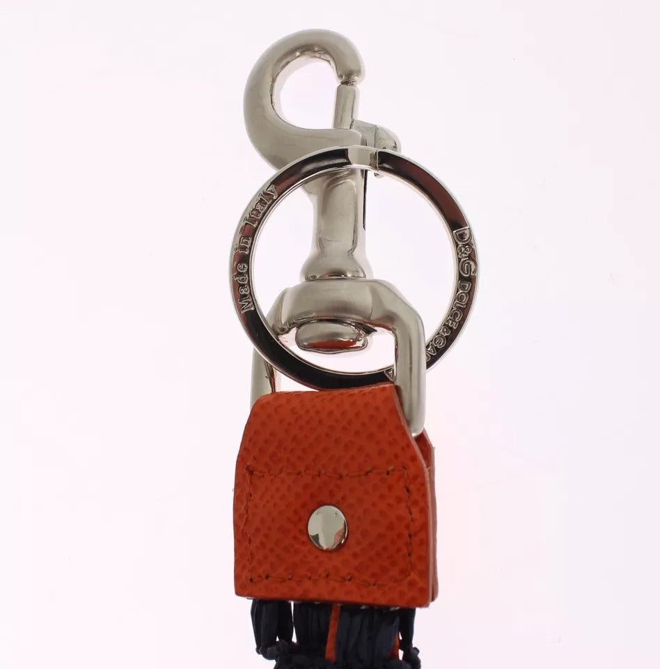 Dolce & Gabbana Red Yellow Raffia Leather Clasp Finder Keyring Keychain